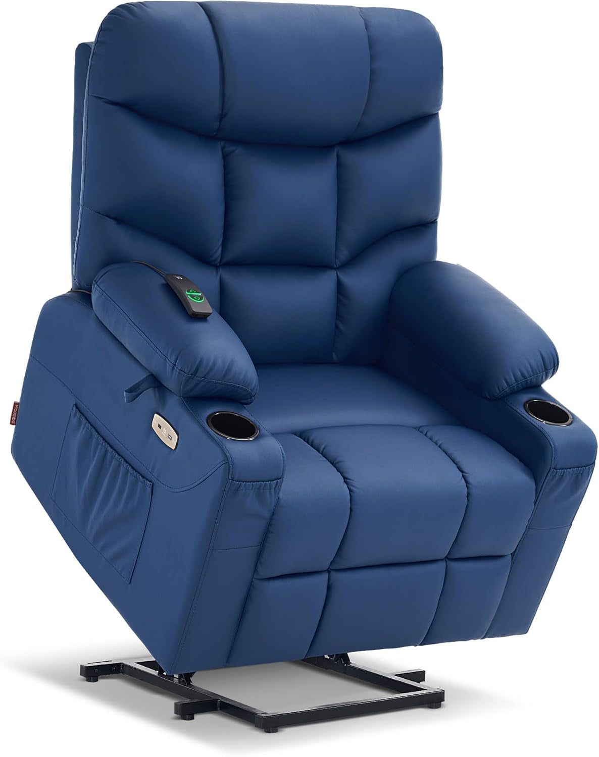 Power Lift Recliner Chair, 2 Cup Holders, USB Ports for Elderly People, Faux Leather 7287 (Navy Blue, Medium-Regular)