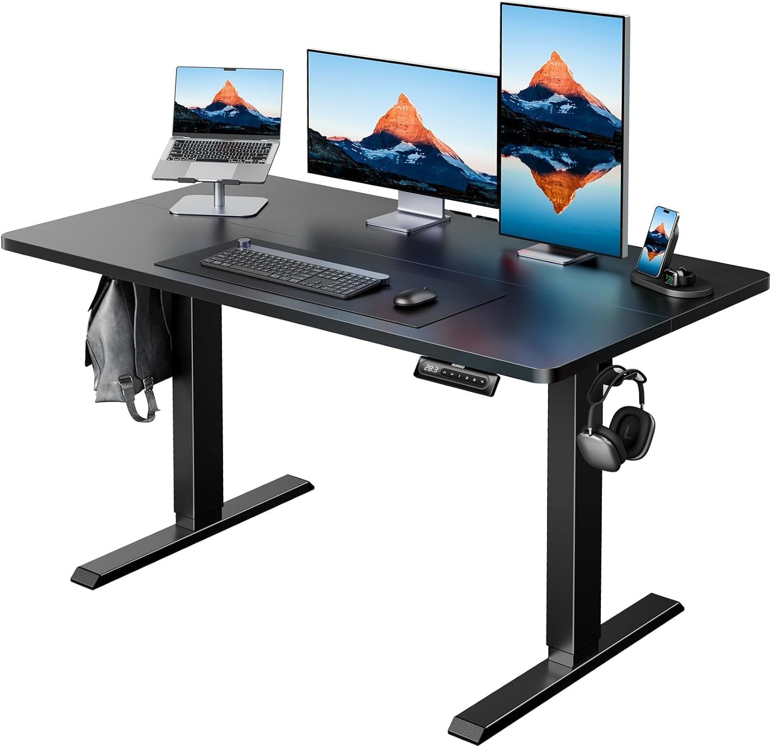 48&quot; X 24&quot; Electric Standing Desk Adjustable Height, 4 Memory Height Settings, Headphone Hook, Cable Manager, Sit Stand up Desk for Home Office &amp; Computer Workstation, Black