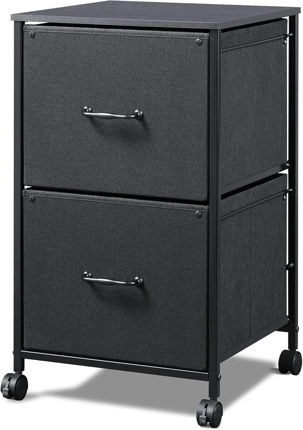 2 Drawer Mobile File Cabinet, Rolling Printer Stand, Fabric Vertical Filing Cabinet Fits A4 or Letter Size for Home Office, Black