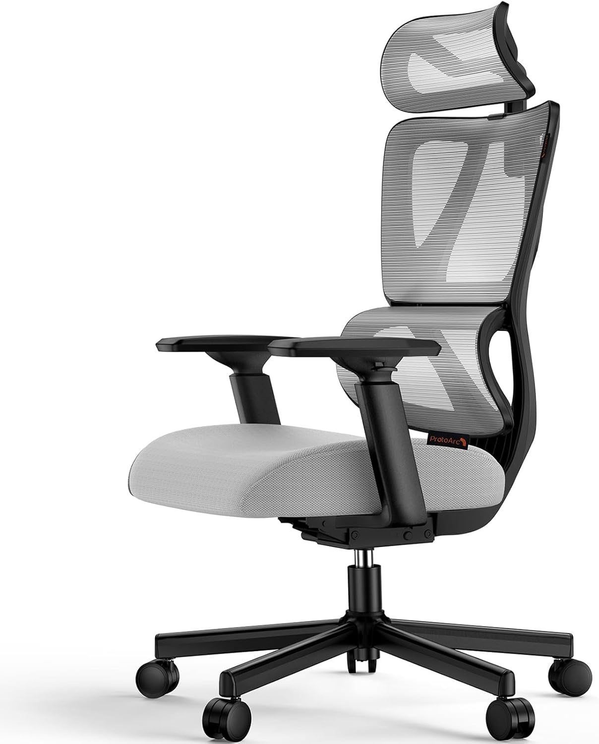 Ergonomic Office Chair with 30% Thicker Saddle Shaped Spring Cushion, Adaptive Lumbar Support, Big and Tall Mesh Chair with Headrest for Home Office, Desk Chair with Wheels EC100 (Grey)