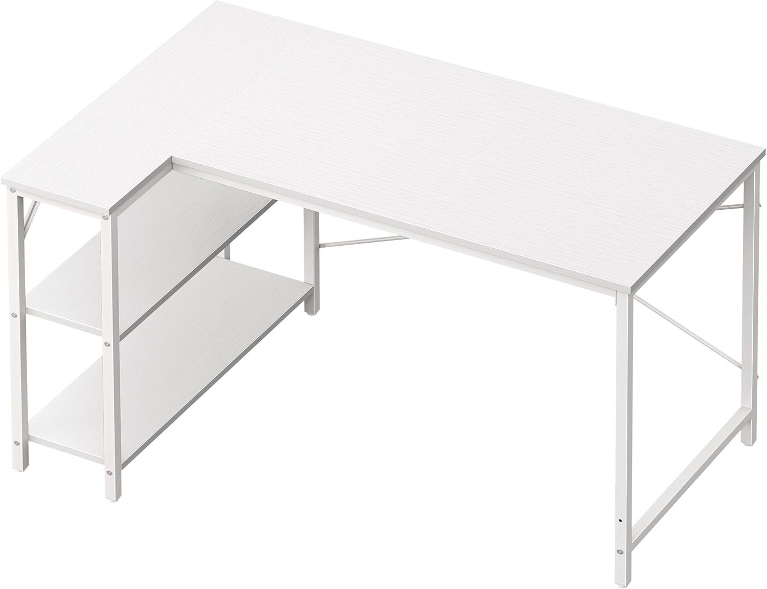 L Shaped Desk, 47 Inches Computer Desk with Reversible Storage Shelves, Gaming Desk, Corner Desk Home Office Desks, Writing Desk Study Desk with Metal Frame, White
