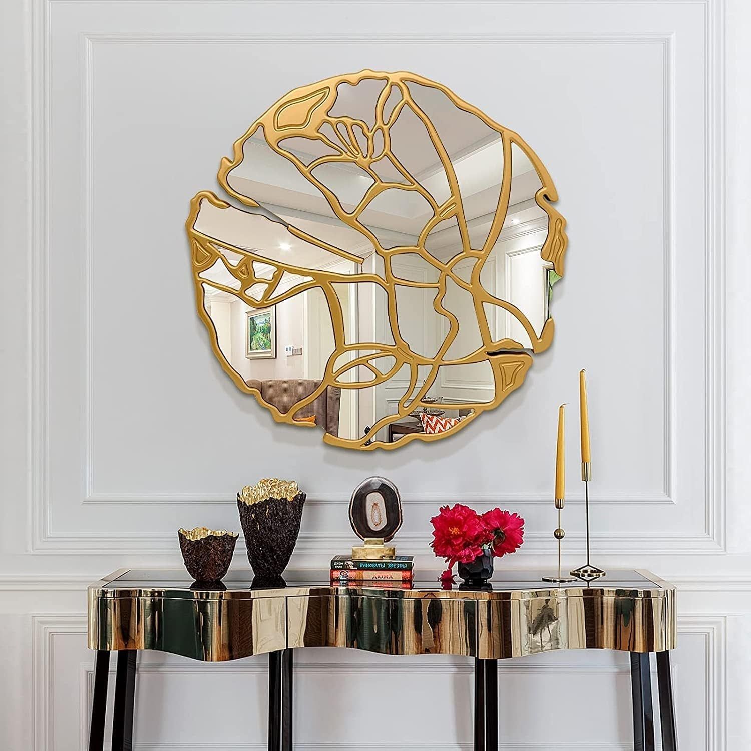 Large Irregular Frame Gold Wall Mirror - Decorative Round Mirror for Living Room, Entryway, and Bedroom Wall Decor - 31.5&#39;&#39; Diameter