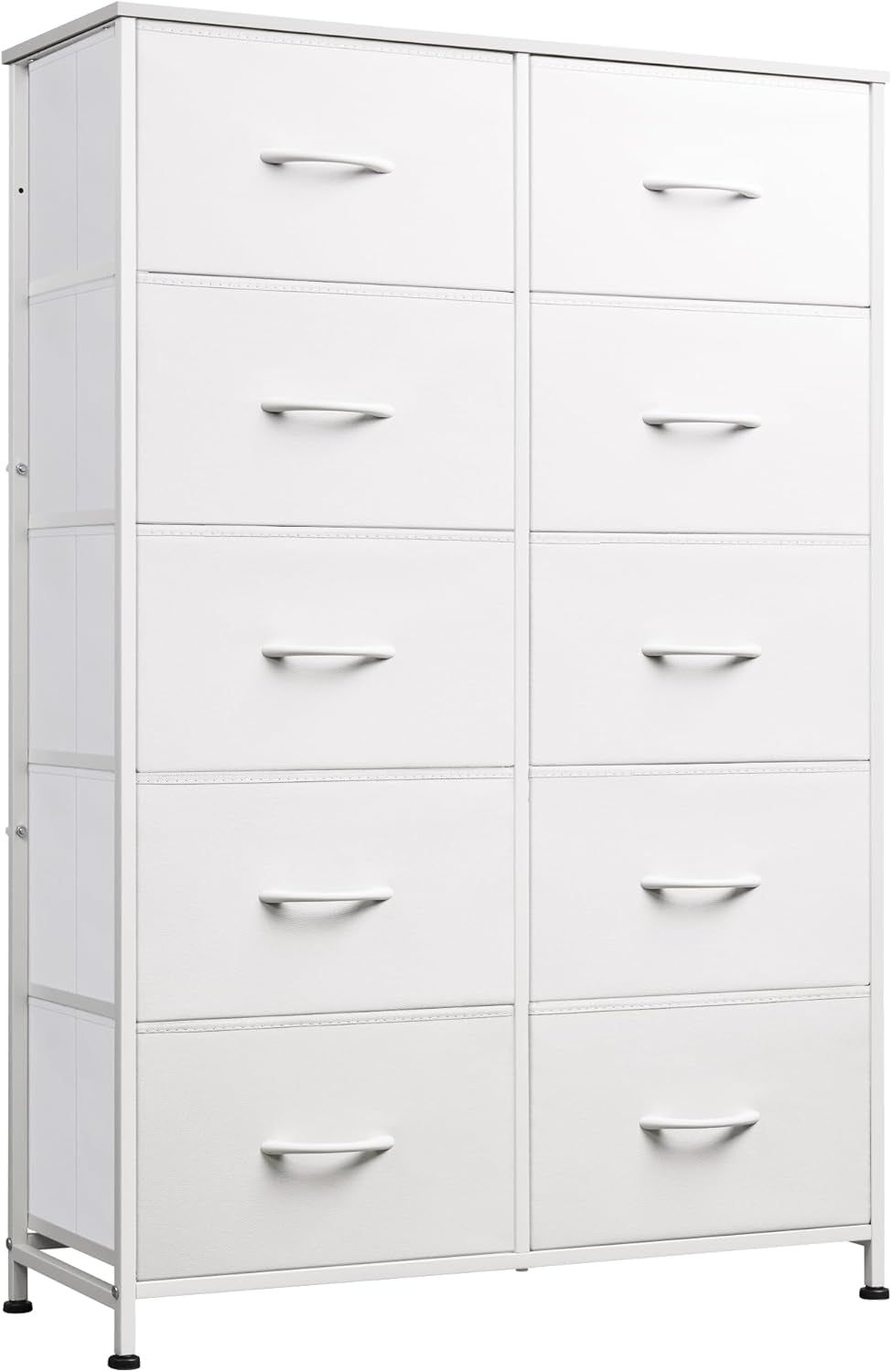 Fabric Dresser for Bedroom with 10 Drawers, Tall Chest of Drawers, White Dressers Bedroom Furniture, Storage Organizer Unit with Bins for Closet, Hallway, Living Room, Entryway