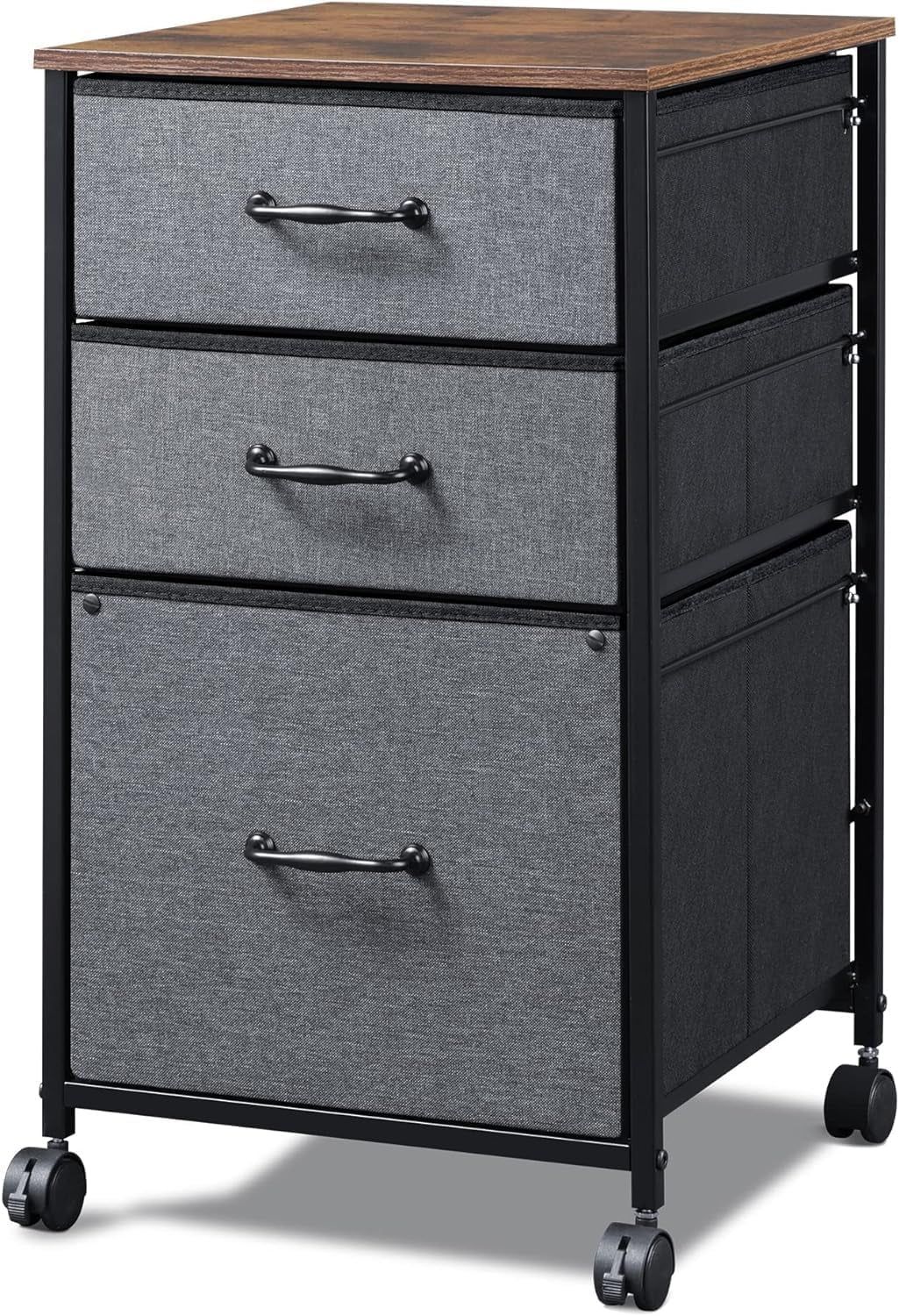 Mobile File Cabinet, Rolling Printer Stand with 3 Drawers, Fabric Vertical Filing Cabinet Fits A4 or Letter Size for Home Office, Rustic Brown