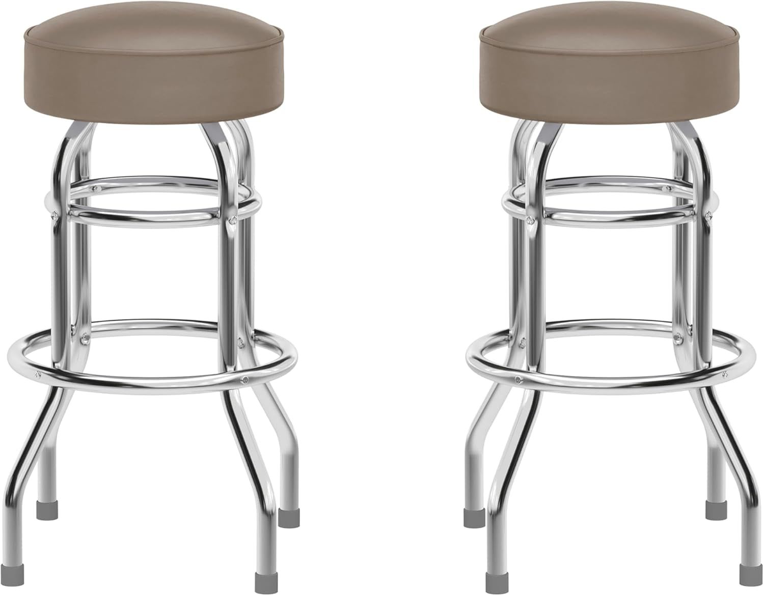 Bruno 2 Pack Double Ring Chrome Barstool with Beige Seat