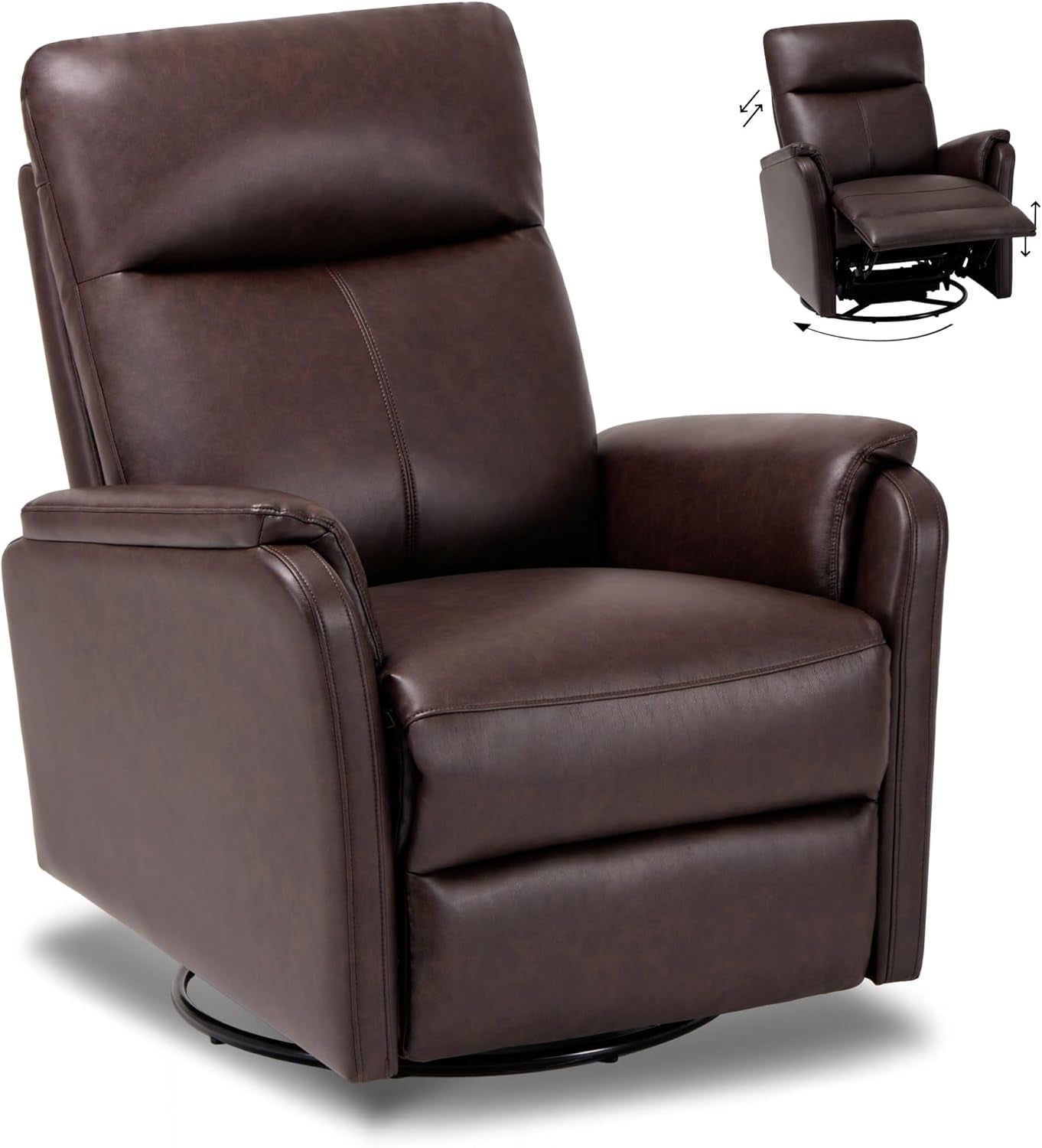 Recliner Chair, Living Room Glider Chairs Home Theater Seat PU Leather Couch Sofa Chair with Footrest Cushion Swivel Modern Bedroom, Chocolate
