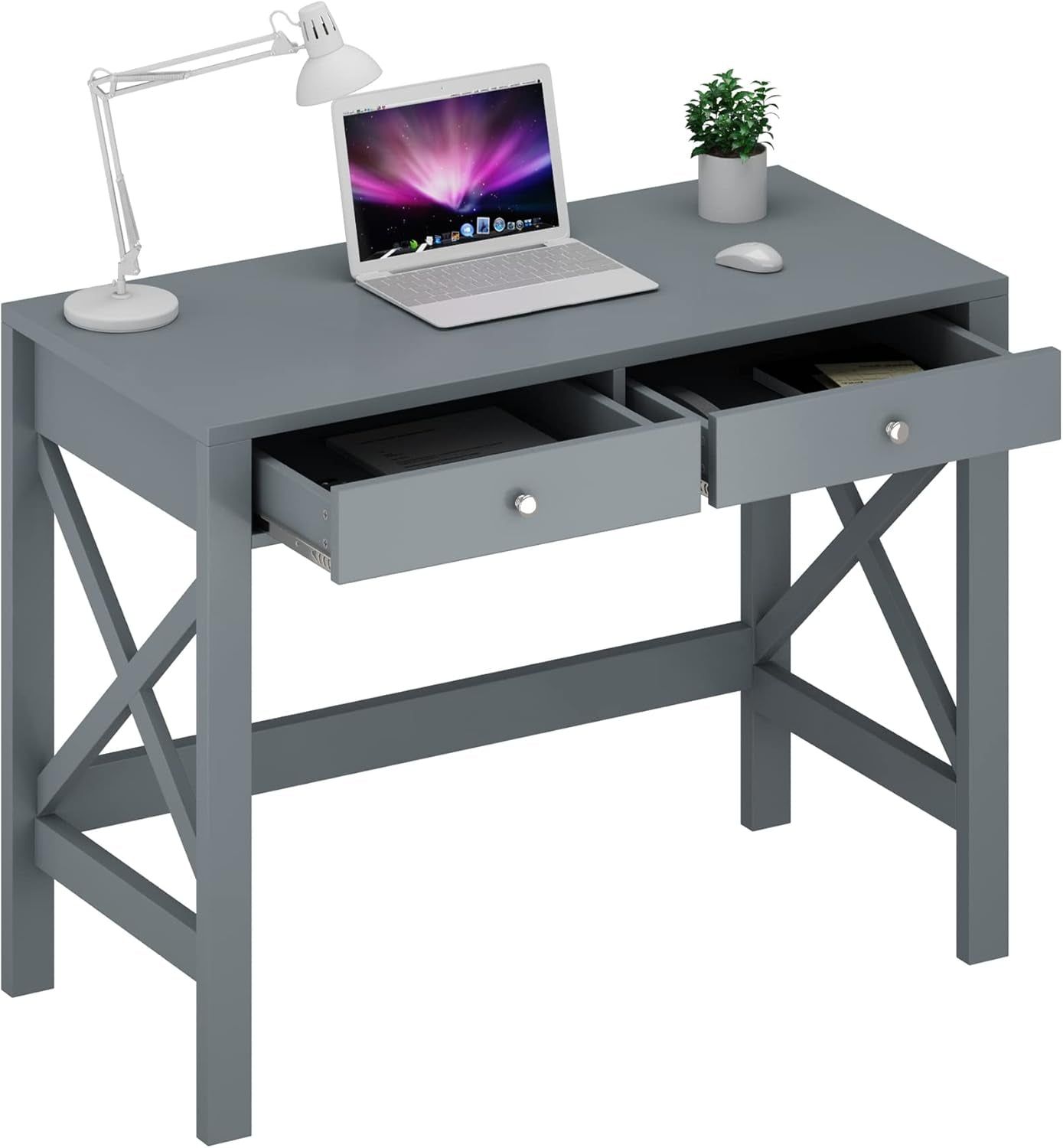 Home Office Desk Writing Computer Table Modern Design Desk with Drawers (Grey)