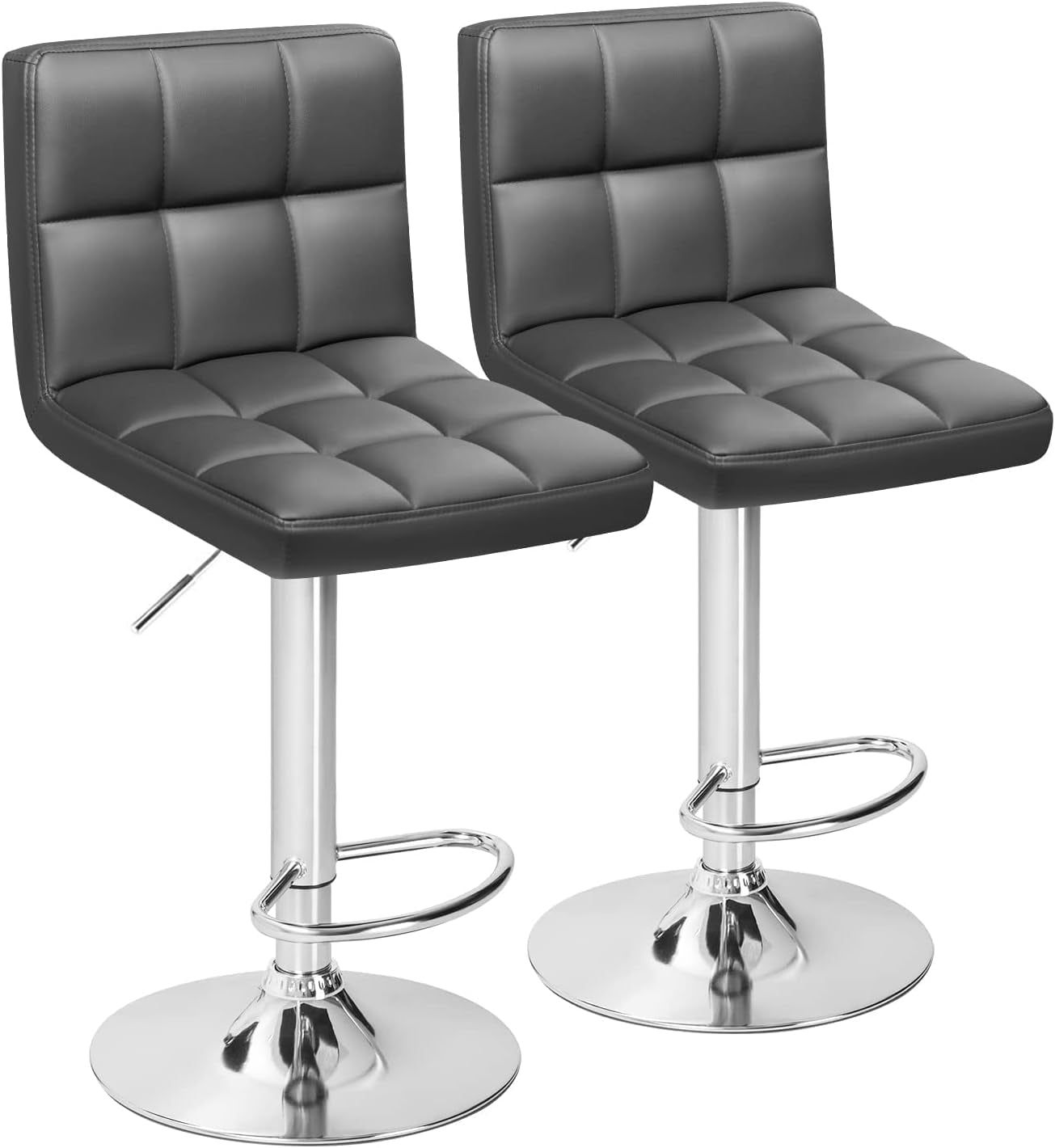 Bar Stools Modern Pu Leather Swivel Adjustable Hydraulic Bar Stool Square Counter Height Stool Set of 2 (Gray)