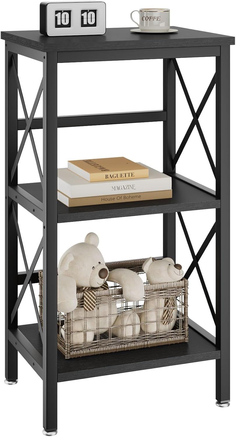 3 Tiers Bookcase, Industrial Metal Bookshelf with Side Fence, Storage Organizer for Living Room, Home Office, Bedroom, Display Racks, Sofa Side Table, 29.5 * 15.75 * 11.4&quot;, Black UHST008B