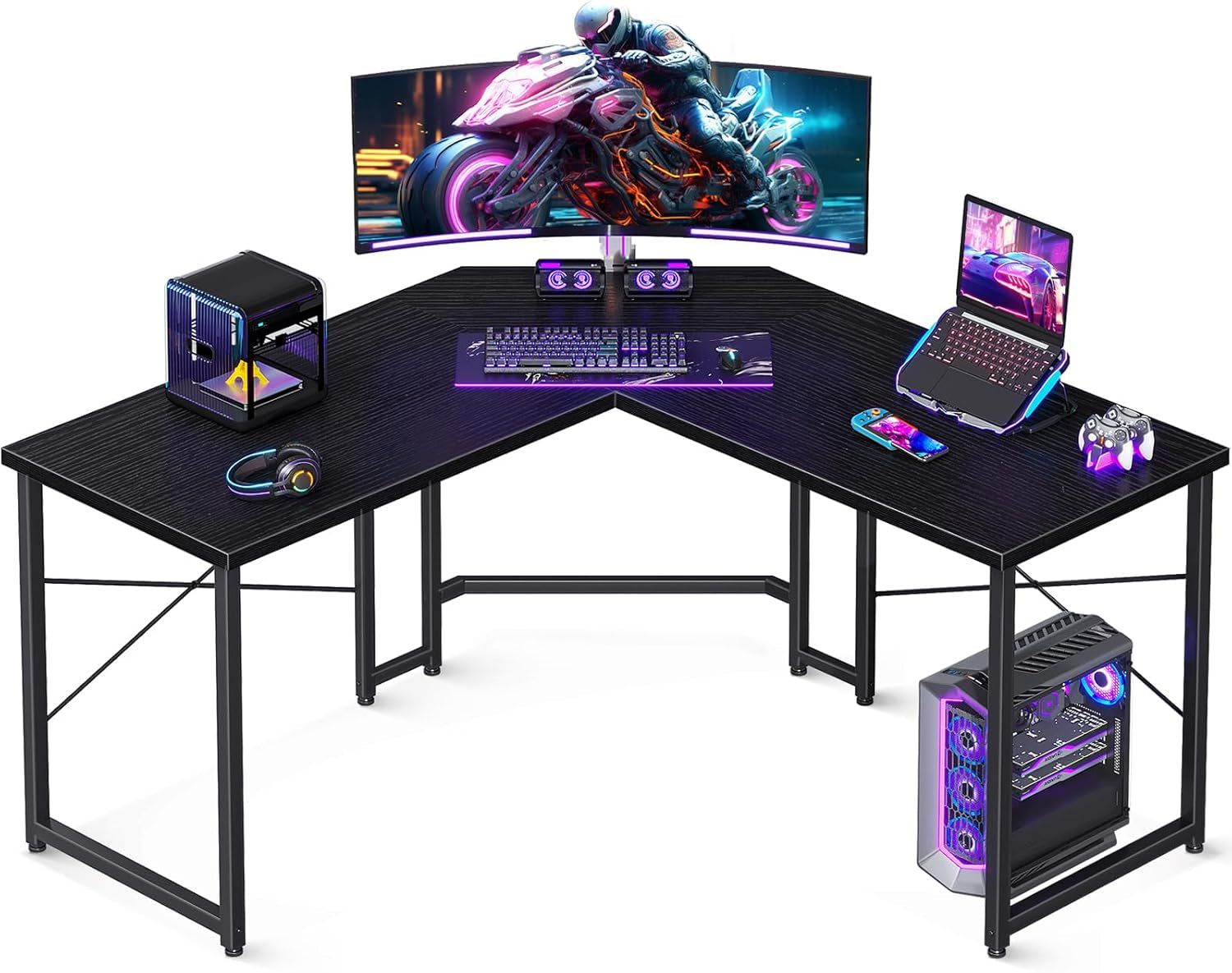 L Shaped Gaming Desk, Corner Desk Gaming Table for Home Office, Computer Desk Sturdy Writing Workstation for Small Space, Easy to Assemble, 51 Inch, Black
