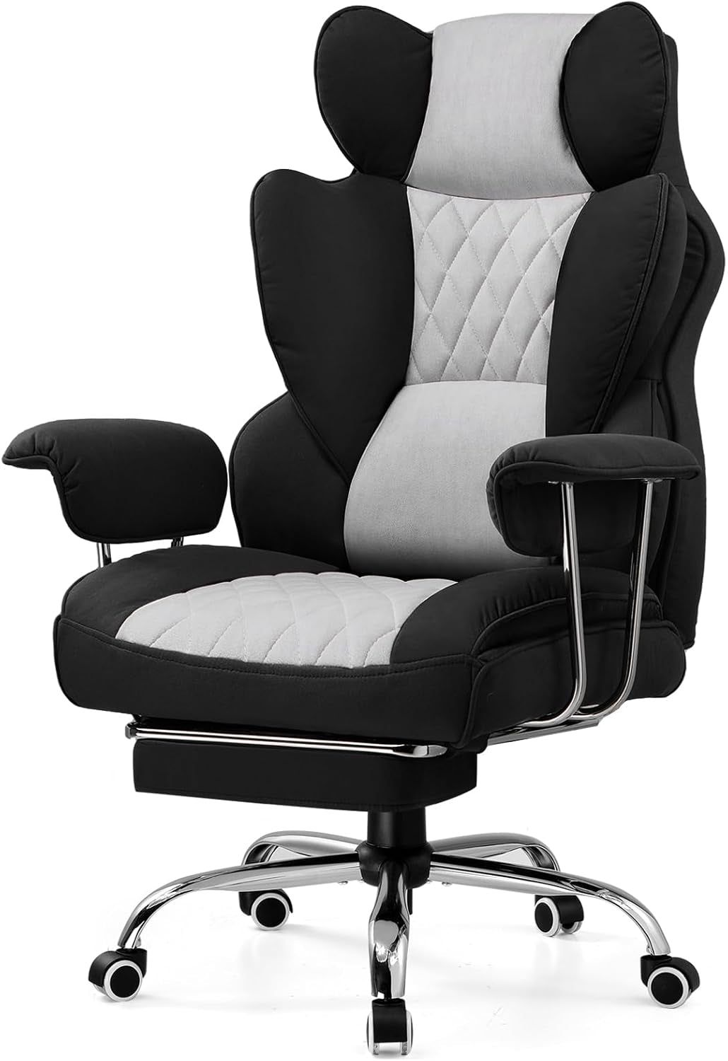 Gaming Chair,Office Chair with Pocket Spring Lumbar Support, Ergonomic Comfortable Wide Office Desk Computer Chair with Outward Fixed Soft Armrests and Footrest (Fabric, Black &amp; Gray)