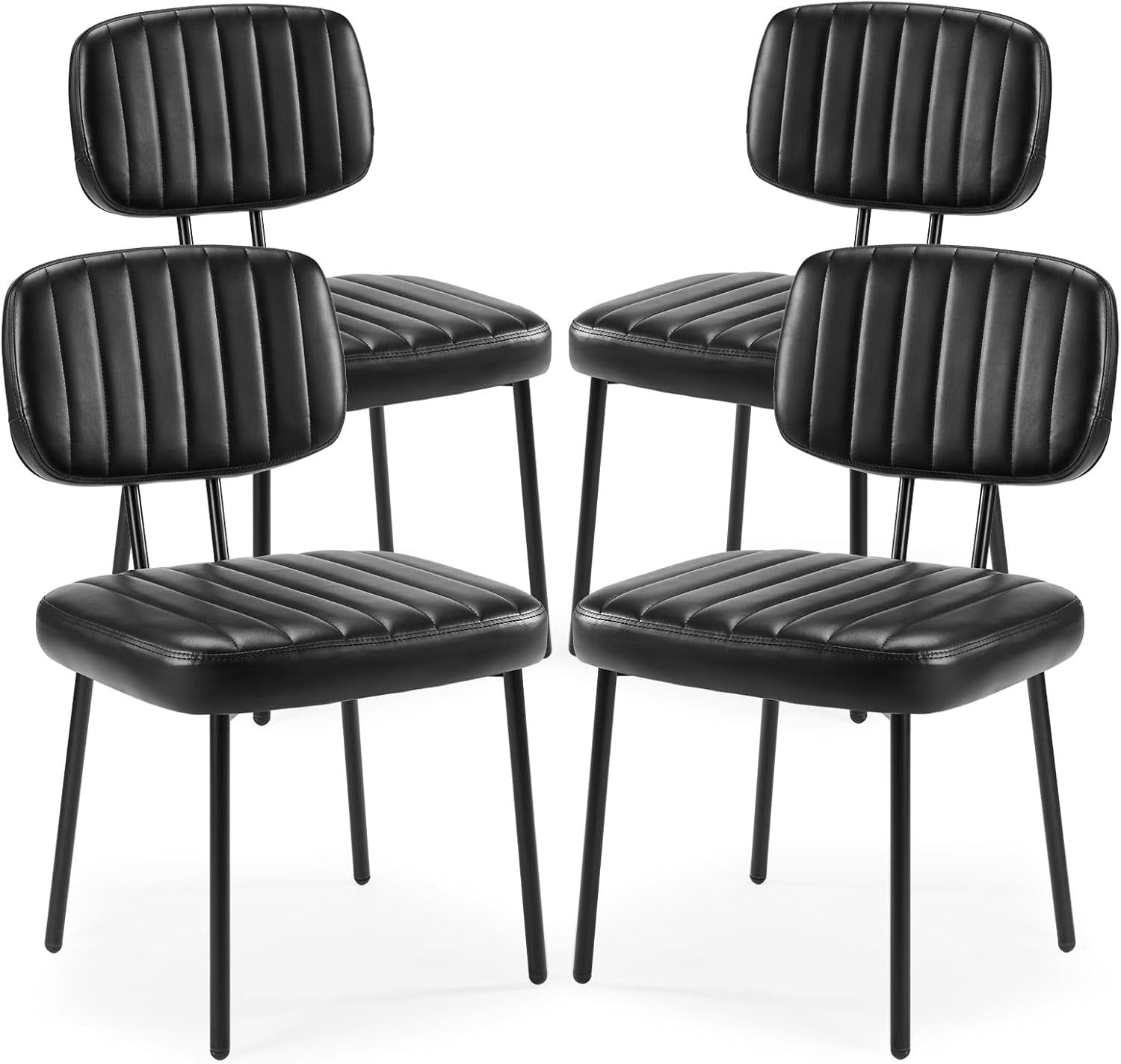 Dining Chairs Set of 4, Upholstered Mid Century Modern Kitchen Dining Room Accent Chairs with Faux Leather Cushion Seat &amp; Metal Legs for Kitchen, Living Room - Black