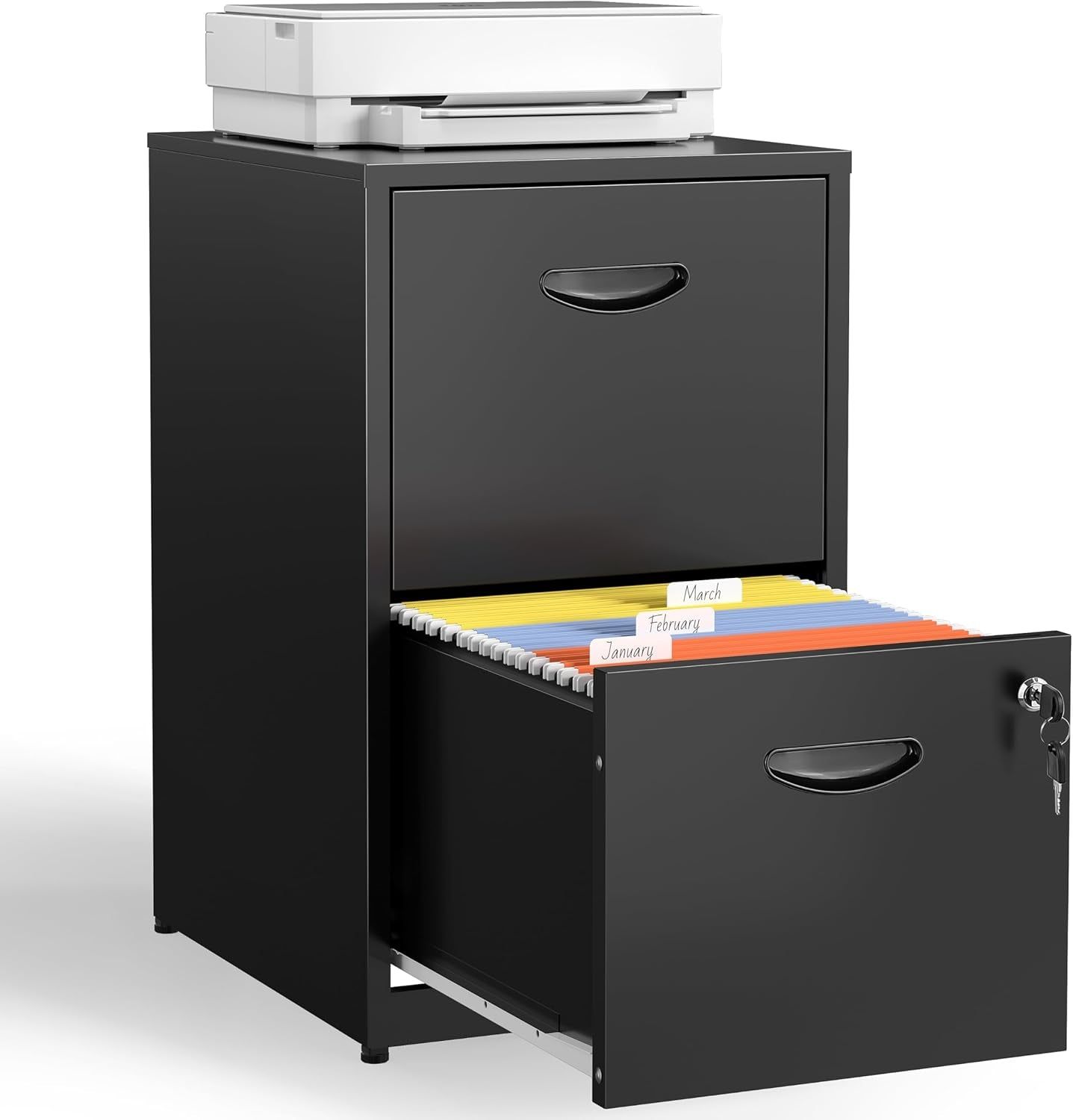2 Drawer File Cabinet with Lock,Black Metal Filing Cabinets,Vertical Locking File Cabinet Fit Hanging Files, Letter,File Box and A4 Documents (Black)