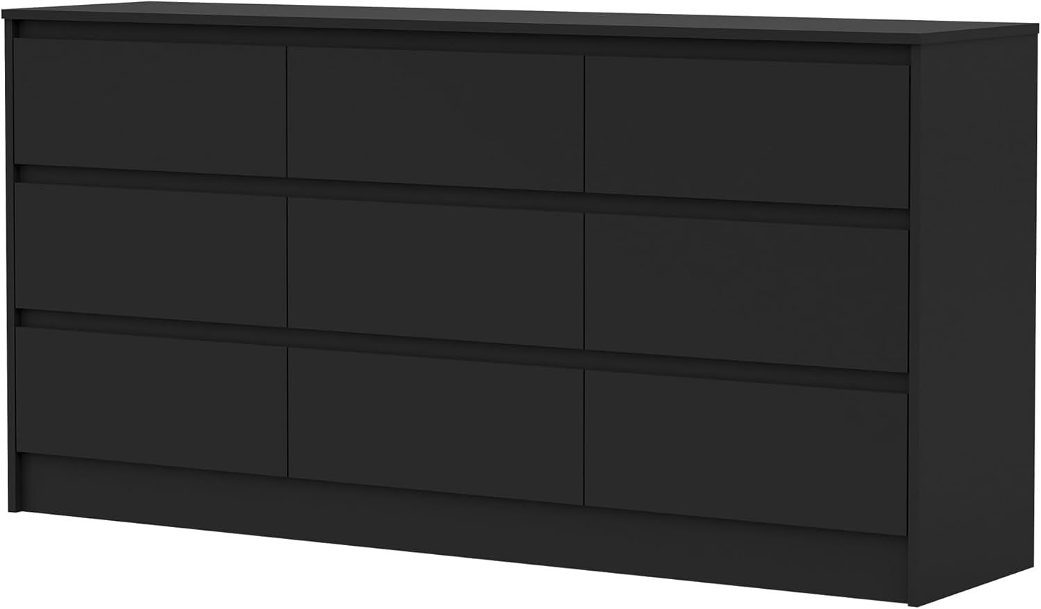 Modern 9 Drawer Wood Dresser for Bedroom, Large Floor Storage Drawer Cabinet Lateral Chest of Drawers Handle Free Organizer for Closet Living Room (Black, 9 Drawer)