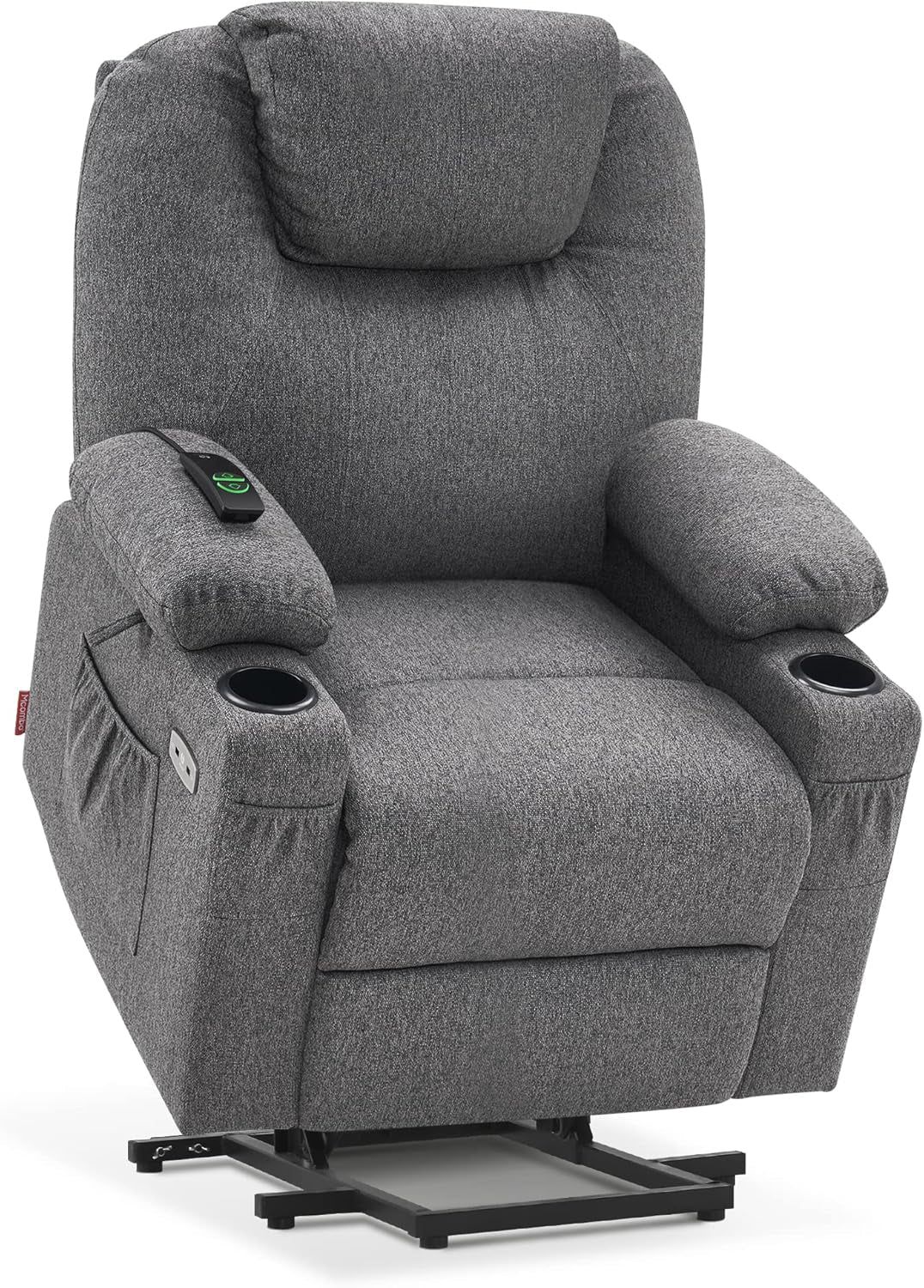 Small Power Lift Recliner Chair Sofa with Massage and Heat for Petite Elderly, 3 Positions, Cup Holders, and USB Ports, Extended Footrest, Fabric 7141 (Grey)
