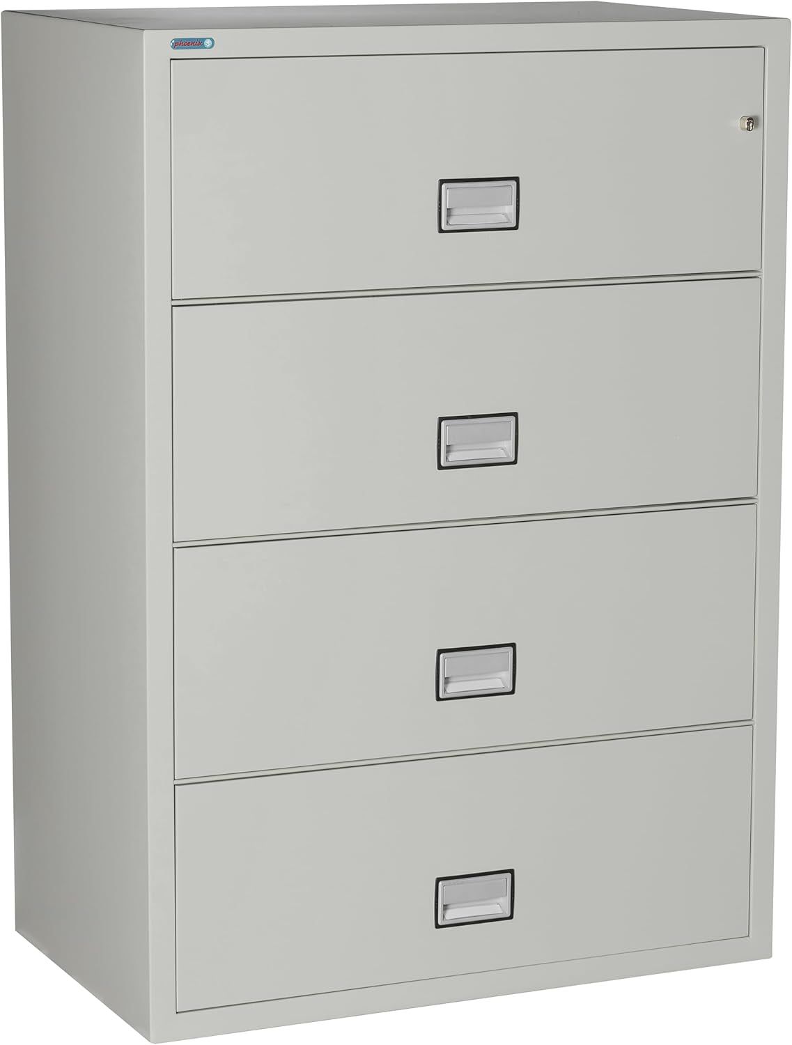 Lateral 38 Inch 4-Drawer Fireproof File Cabinet with Key Lock, Water Seal, Light Gray,