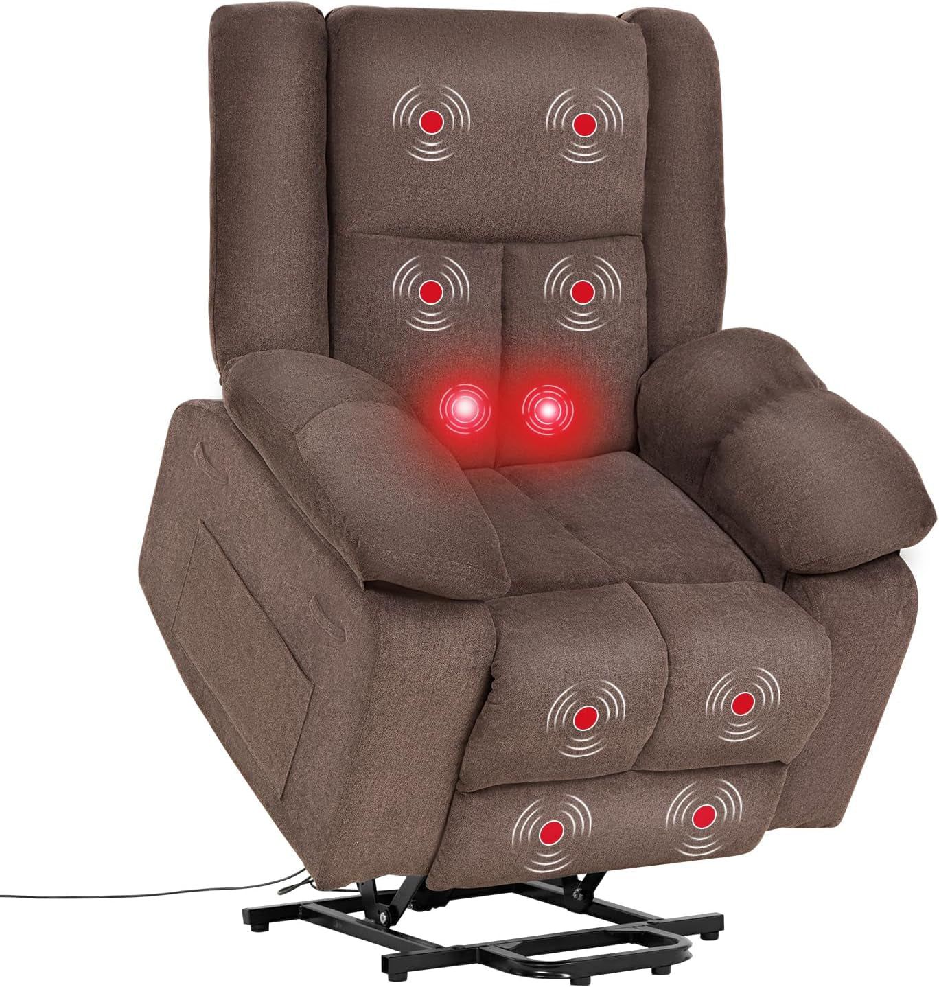 Electric Power Lift Recliner Chair with Massage and Heat, Standing Assistance for Elderly People, Extended Footrest Chair for Living Room Comfy Overstuffed Recliner
