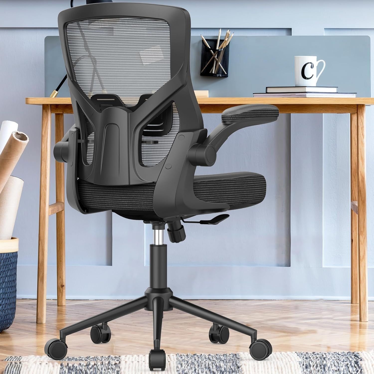 Office Chair, High Back Desk Chair Adjustable Height and Ergonomic Design Home Office Computer Chair Executive Lumbar Support Padded Flip-Up Armrest Swivel Task Chair