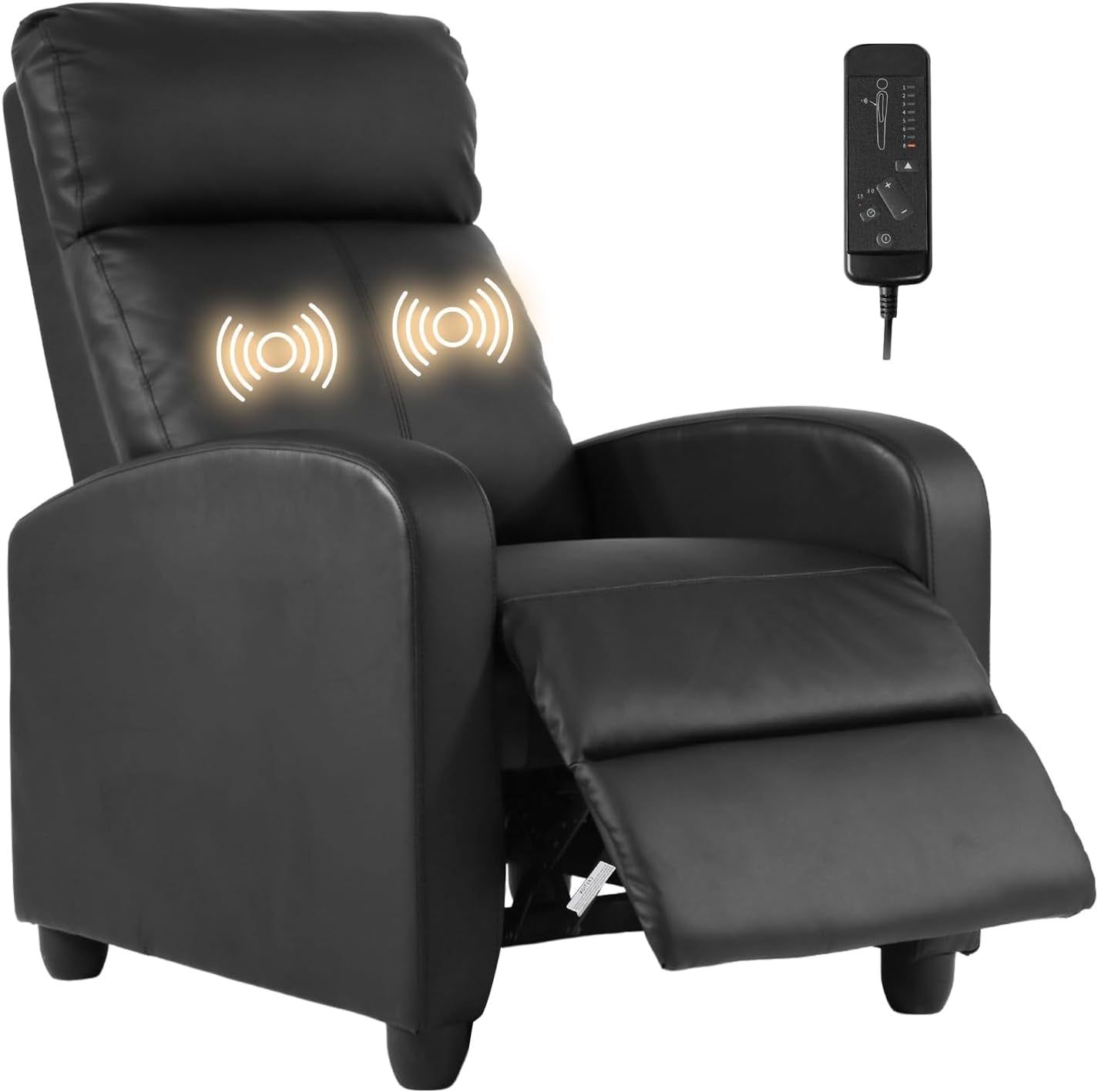 Recliner Chair Breathable Padded PU Leather Massage Single Sofa Recliners for Small Recliner Chair with Footrest Home Theater Seating for Bedroom Living Room,Black