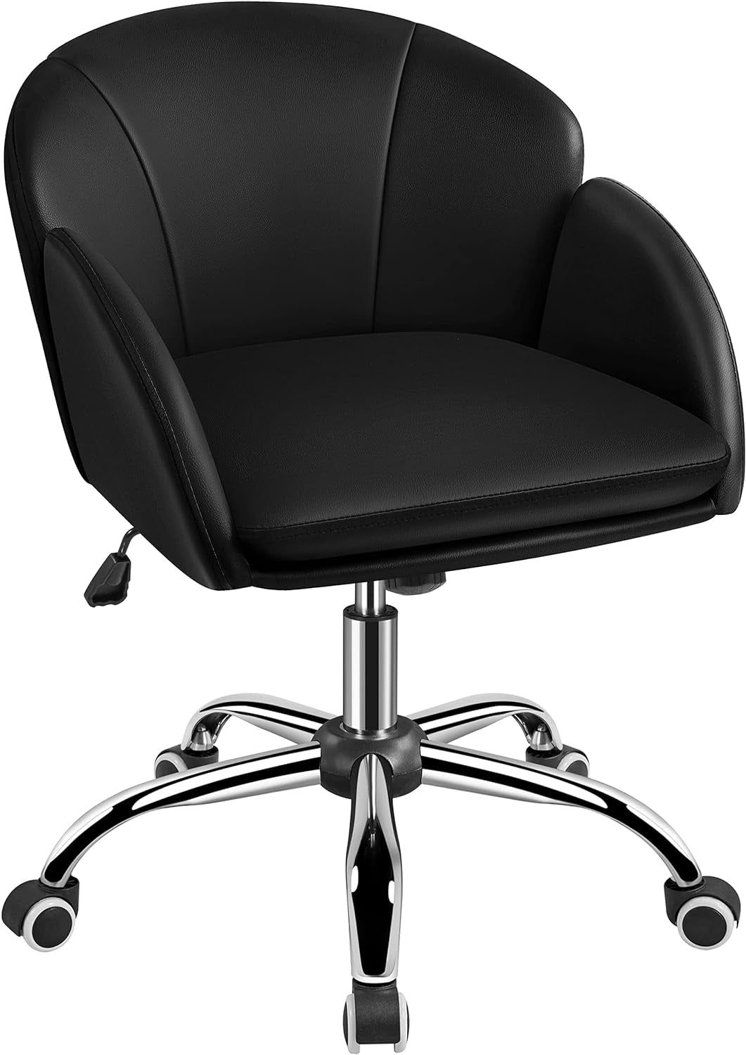 Cute Petal Desk Chair Home Office Swivel Upholstered Leather Makeup Vanity Desk Chair with Armrests for Bedroom Modern Computer Rolling Chair for Women Black