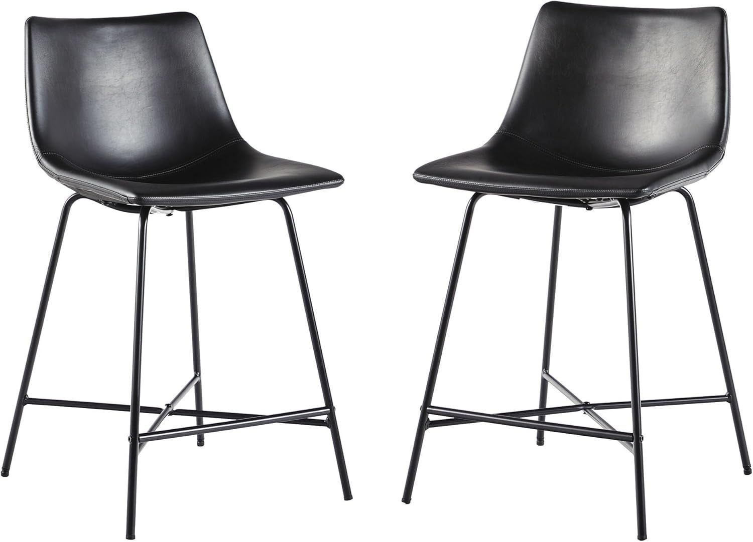 Modern Upholstered Faux Leather Armless Counter Stools with Powder-Coated Steel Base, Set of 2, Black