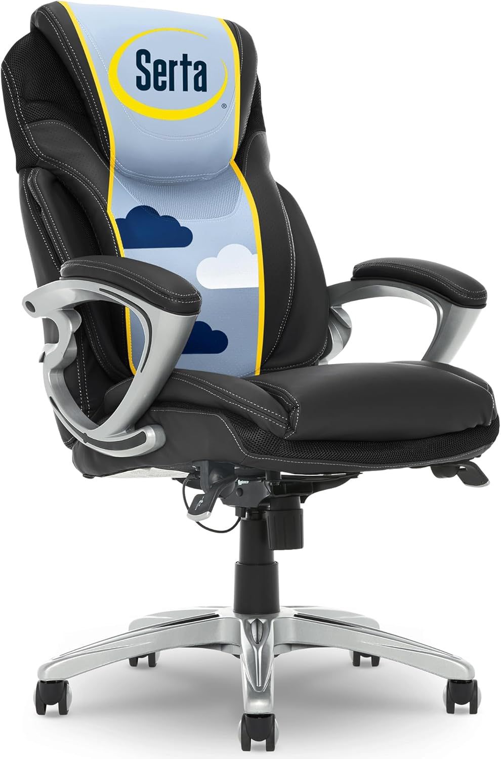 Bryce Executive Office Chair, Ergonomic Computer Deskchair with Patented AIR Lumbar Technology, Comfortable Layered Body Pillows for Cushioning, quality Foam, Bonded Leather, Black