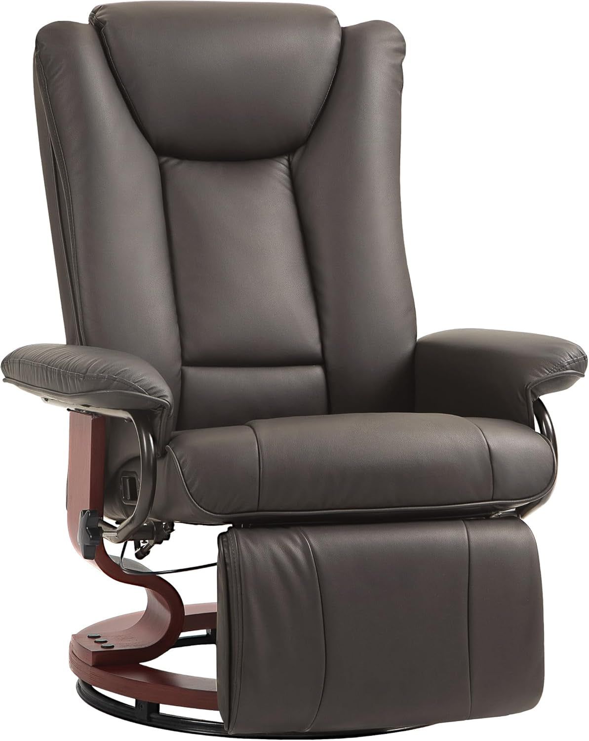 Manual Swivel Recliner Chair, PU Leather Reclining Chair with Footrest for Living Room, Brown