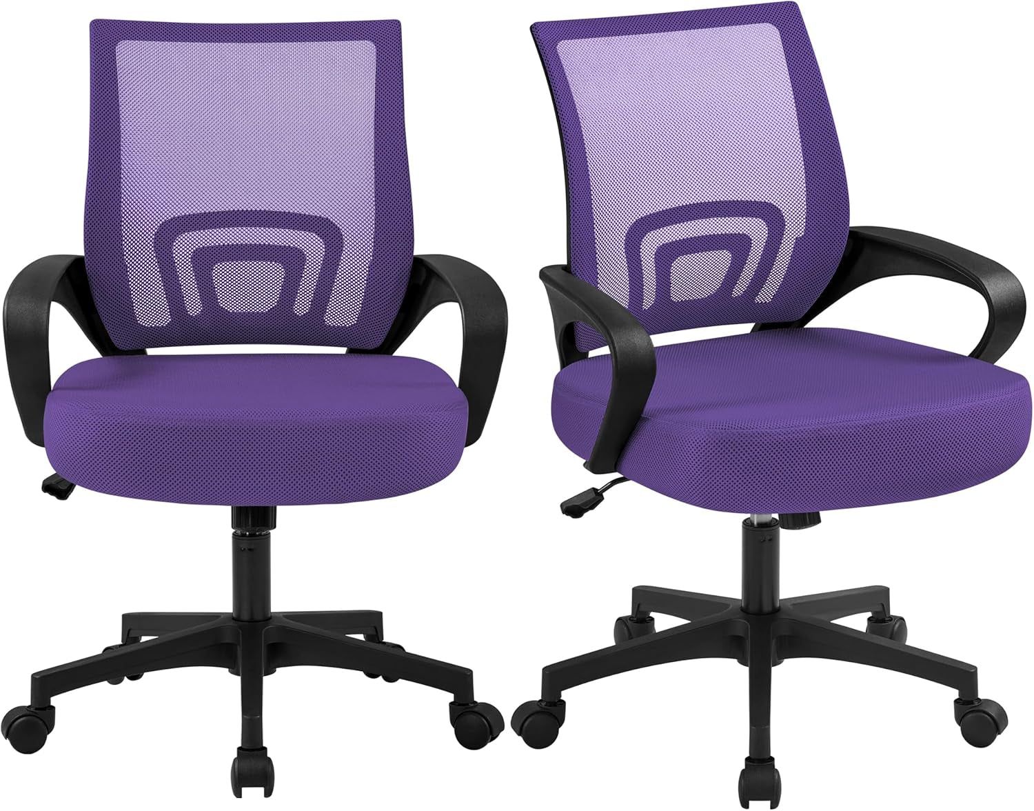 2Pcs Mesh Adjustable Desk Chairs, Ergonomic Executive Chairs with Lumbar Support for Back Pain Purple