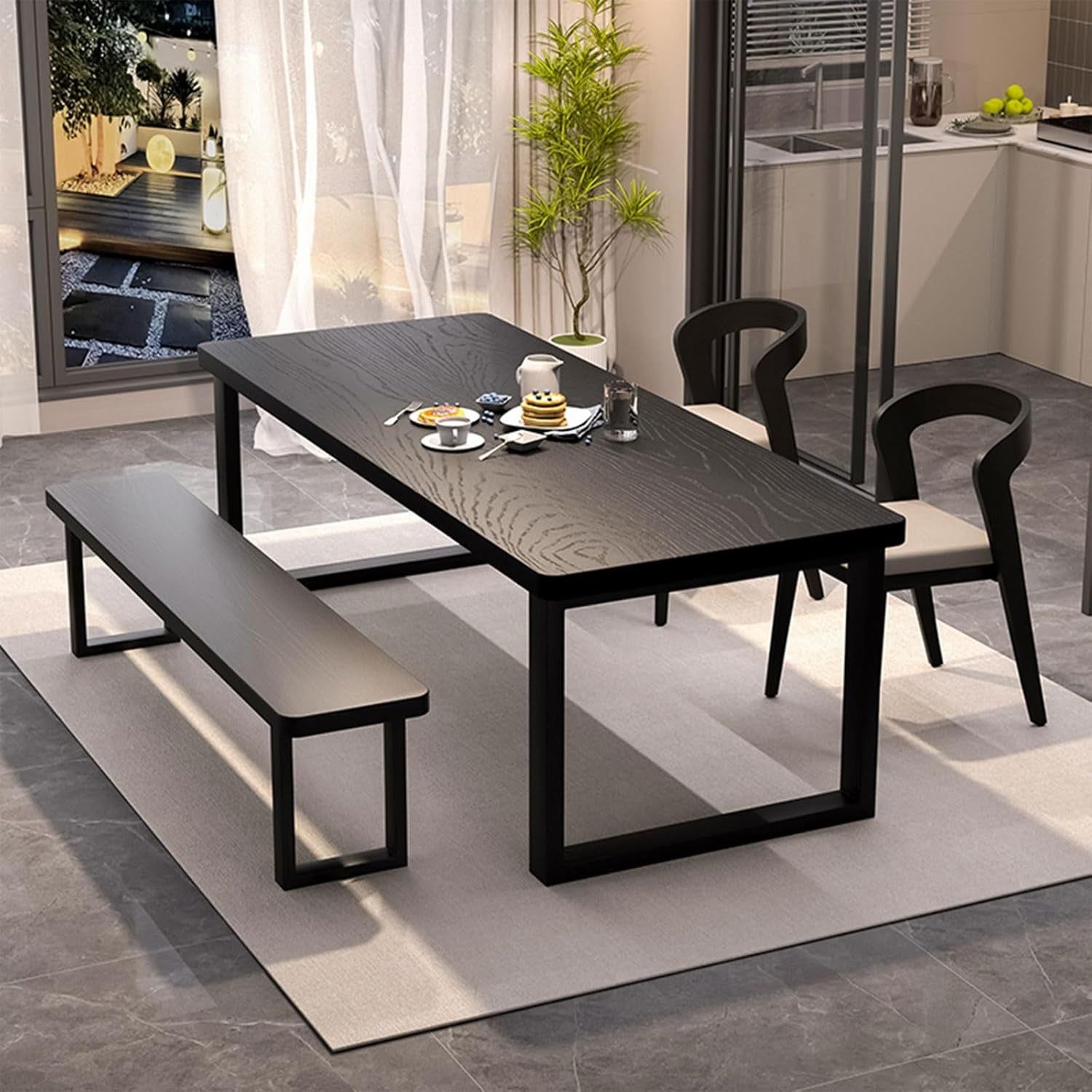 Solid Wood Dining Table for 4-6 People, a 47 Inch Long Farmhouse Kitchen Dining Table, Rectangular Dining Tables in the Dining Room, Kitchen, and Living Room, Black