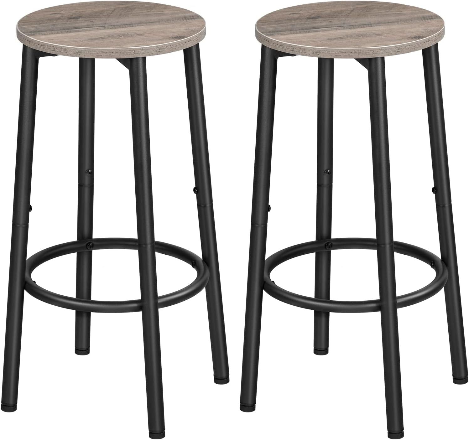 Bar Stools, Set of 2 Bar Chairs, Kitchen round Height Stools with Footrest, Breakfast Bar Stools, Sturdy Steel Frame, for Dining Room, Kitchen, Party, Easy Assembly, Greige BG03BY01