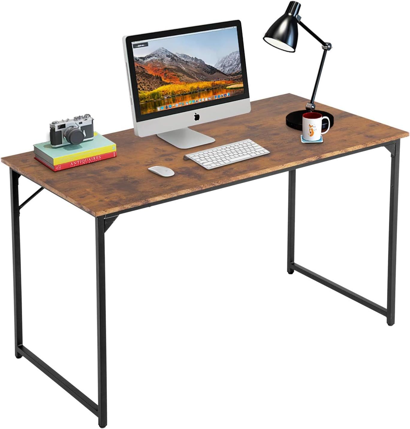 Computer Desk,47.2 Inches Home Office Desk Writing Study Table Modern Simple Style PC Desk with Metal Frame，Brown