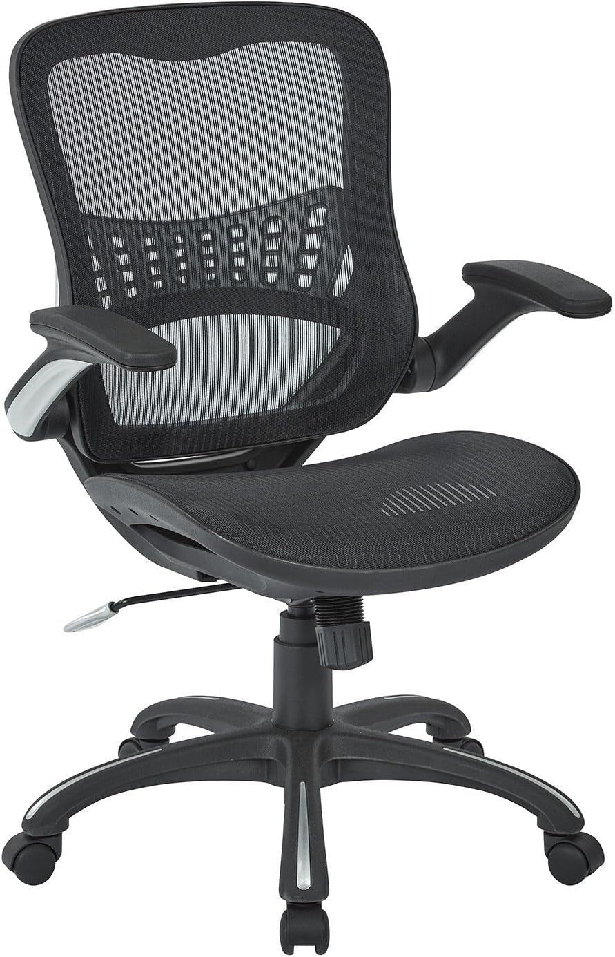 Office Star Ventilated Manager&#39;S Office Desk Chair with Breathable Mesh Seat and Back, Black Base, Black