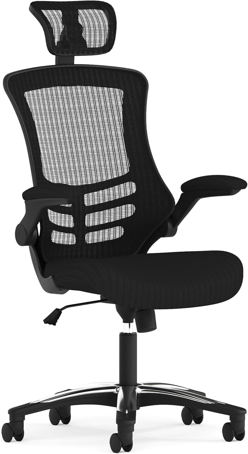 Kelista High-Back Swivel Office Chair with Adjustable Lumbar Support and Seat Height, Ergonomic Mesh Desk Chair, Black