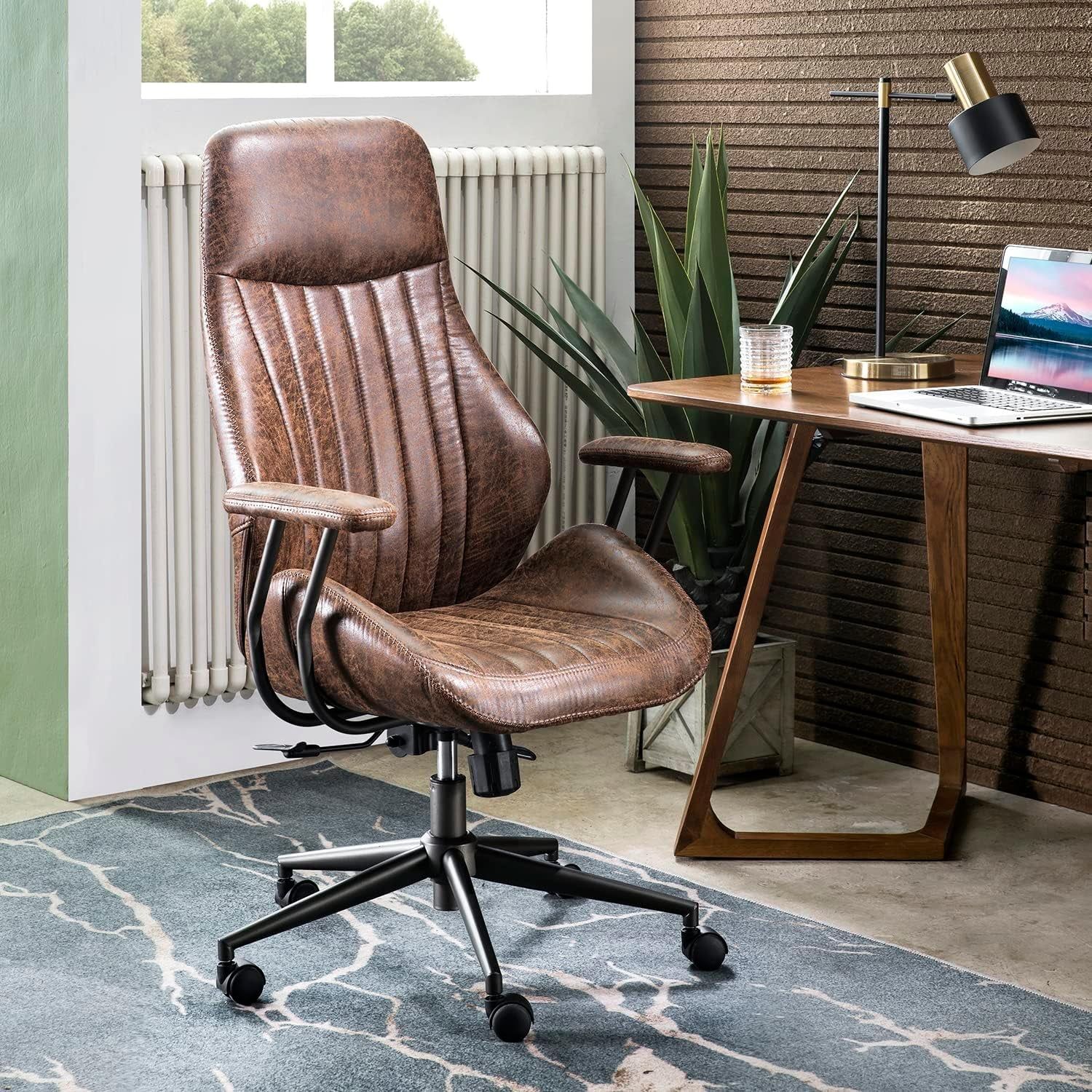 Ergonomic Office Chair,Modern Computer Desk Chair,High Back Suede Fabric Desk Chair with Lumbar Support for Executive or Home Office (Dark Coffee)