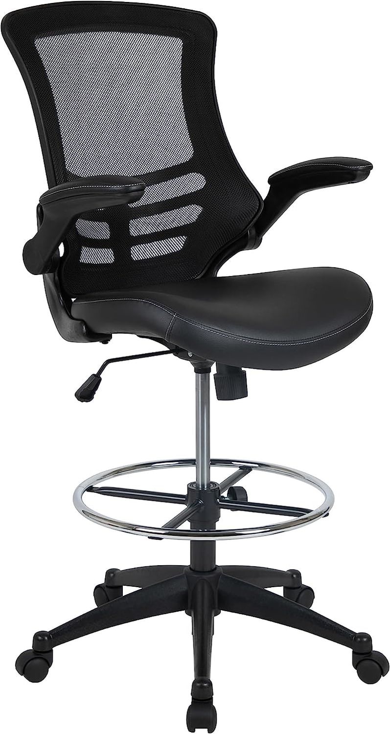 Kelista Mid-Back Swivel Office Chair with Adjustable Leathersoft Seat Height, Ergonomic Mesh Chair with Flip-Up Arms, Black