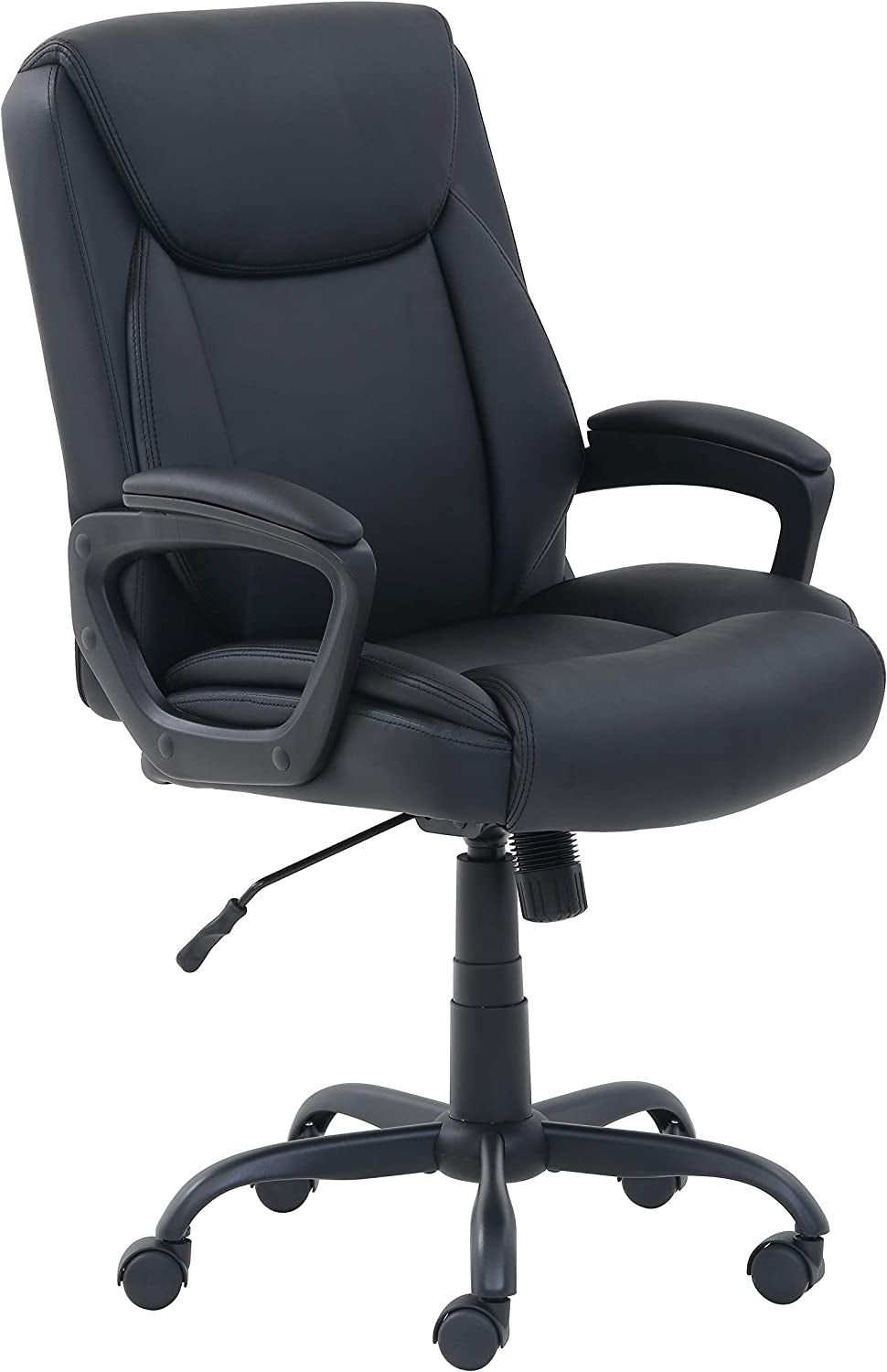 Classic Puresoft PU Padded Mid-Back Height Adjustable Office Computer Desk Chair with Armrest, 26&quot;D X 23.75&quot;W X 42&quot;H, Black