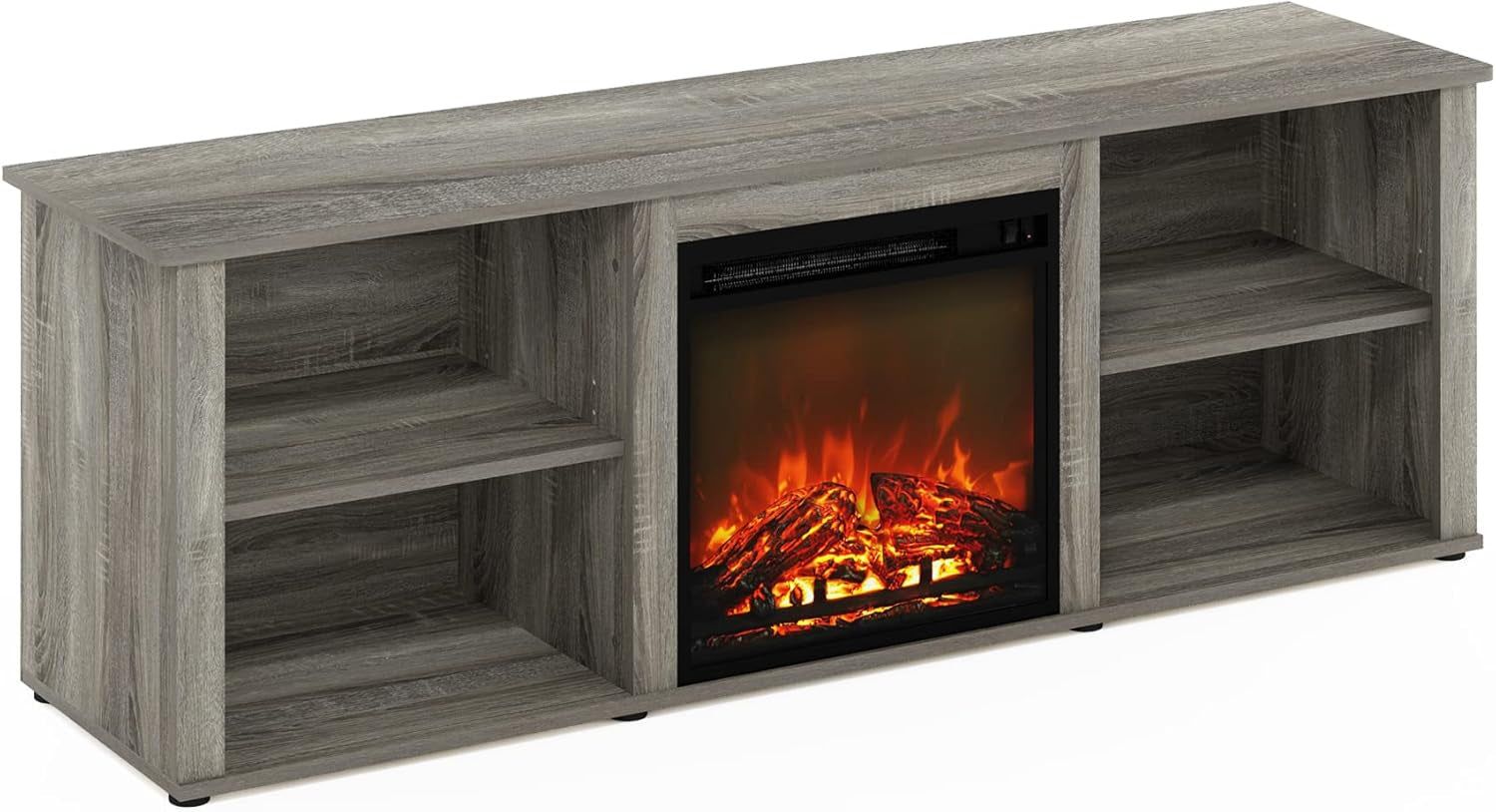 Classic 70 Inch TV Stand with Fireplace, French Oak Grey