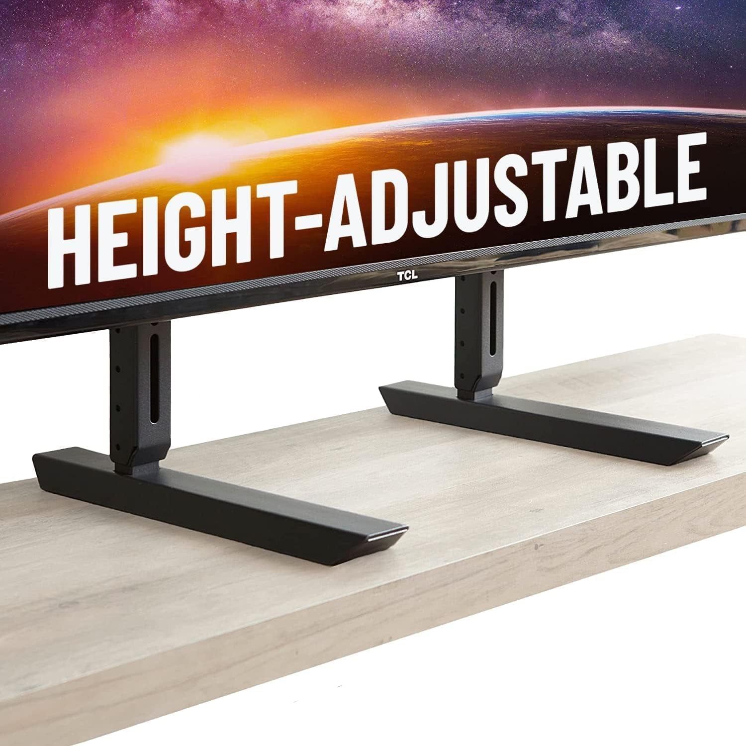 Universal Large TV Stand - Height Adjustable Base for Tvs up to 77&quot; - Wobble-Free Replacement Stand Works W/Any TV Including Vizio, TCL, Samsung &amp; More - Flat Design Compatible W/Soundbars