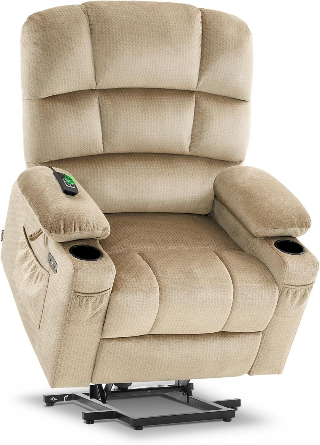 Dual Motor Power Lift Recliner Chair with Massage and Heat for Elderly People, Infinite Position, USB Ports, Cup Holders, Fabric 7679 (Medium, Beige)