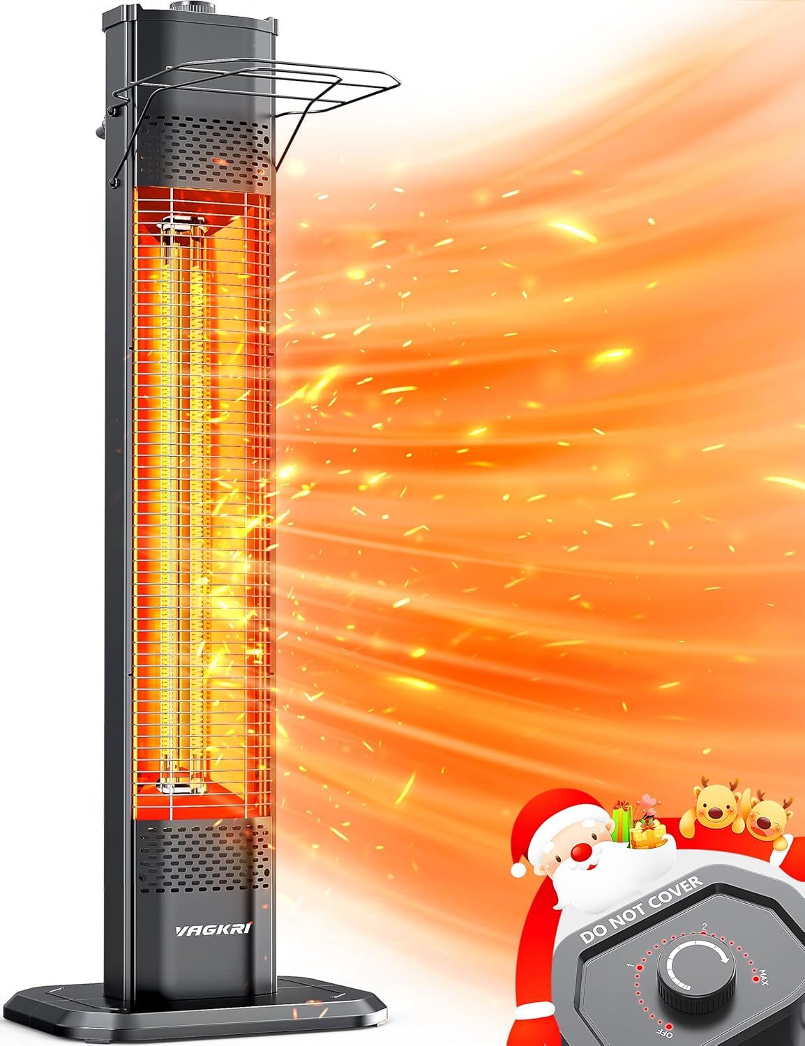 Outdoor Infrared Heater, 1500W 36Inch Electric Heater with 3 Heating Levels, Tip-Over &amp; Overheat Protection, IPX5 Waterproof Tower Space Heater for Patio Backyard Garage Restaurant Home