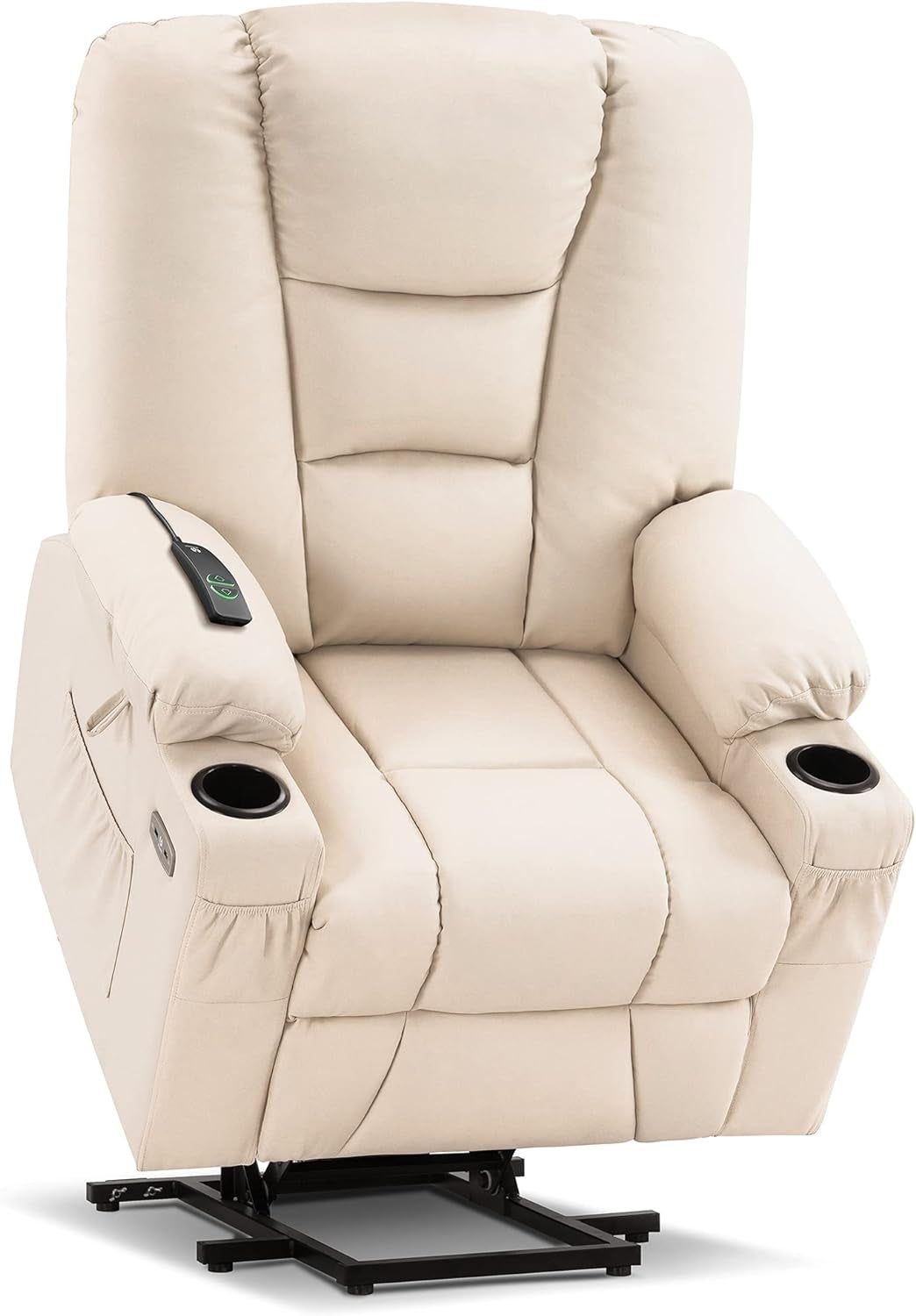 Large Power Lift Recliner Chair Sofa with Massage and Heat for Big and Tall Elderly People, 3 Positions, Cup Holders, and USB Ports, Faux Leather 7539 (Large, Cream White)
