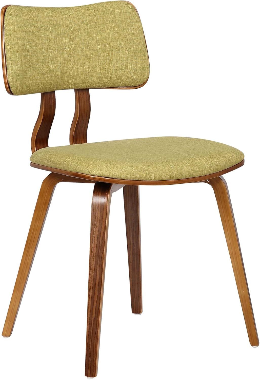 Jaguar Mid Century Modern Dining Accent Chair for Kitchen Table Desk Vanity in Green Fabric and Walnut Wood Finish