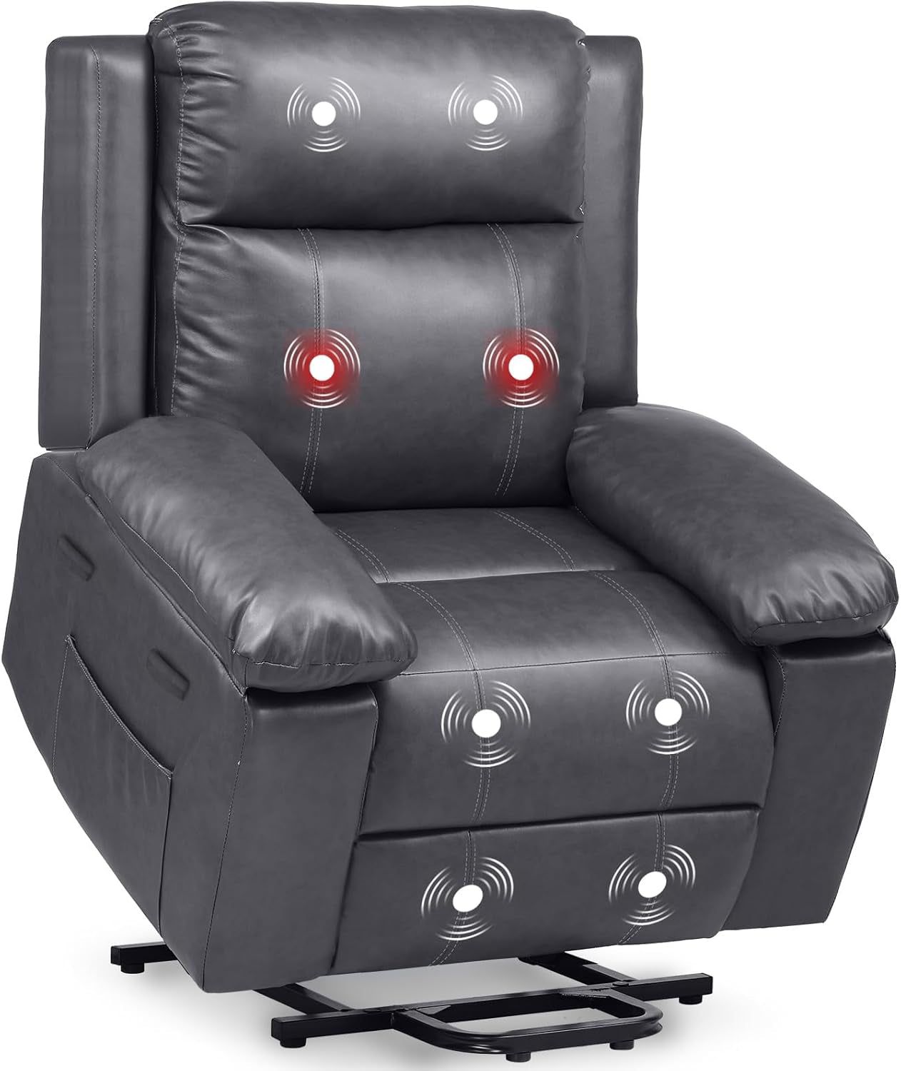 Lift Recliner Chairs for Elderly, Power Lift Chair with Heat and Massage, Leather Sofa Living Room Chair, Infinite Position, 2 Side Pockets (Grey)