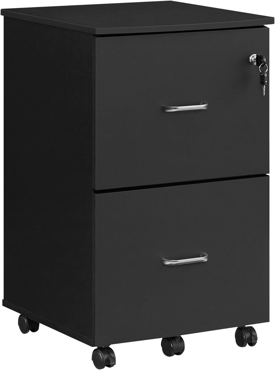 2-Drawer File Cabinet, Locking Filing Cabinet for Home Office, Small Rolling File Cabinet, Printer Stand, for A4, Letter-Size, Assembly Required, Honey Brown and Ink Black ULCD027T16V2