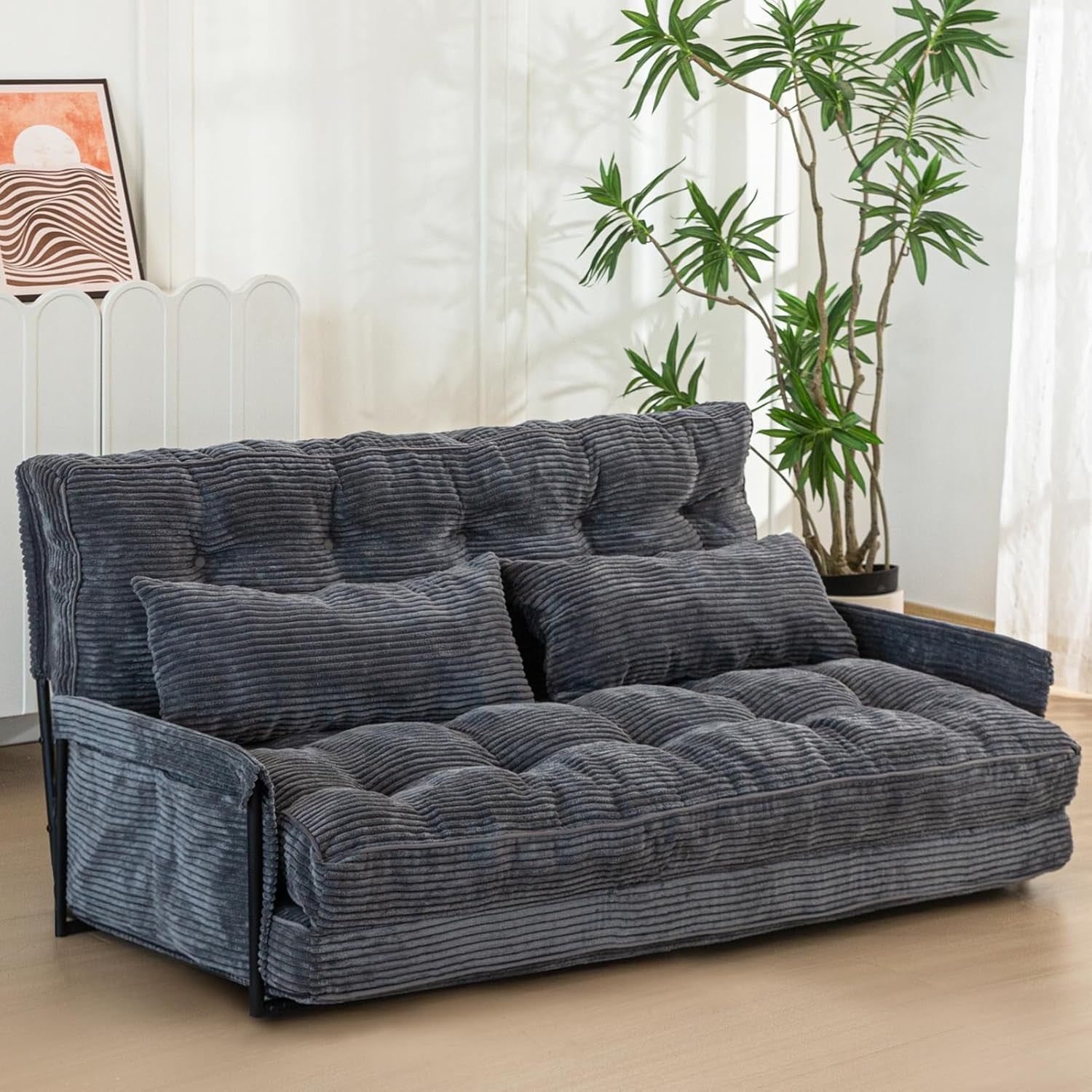 Dark Grey Double Adjustable 5-Position Floor Sofa