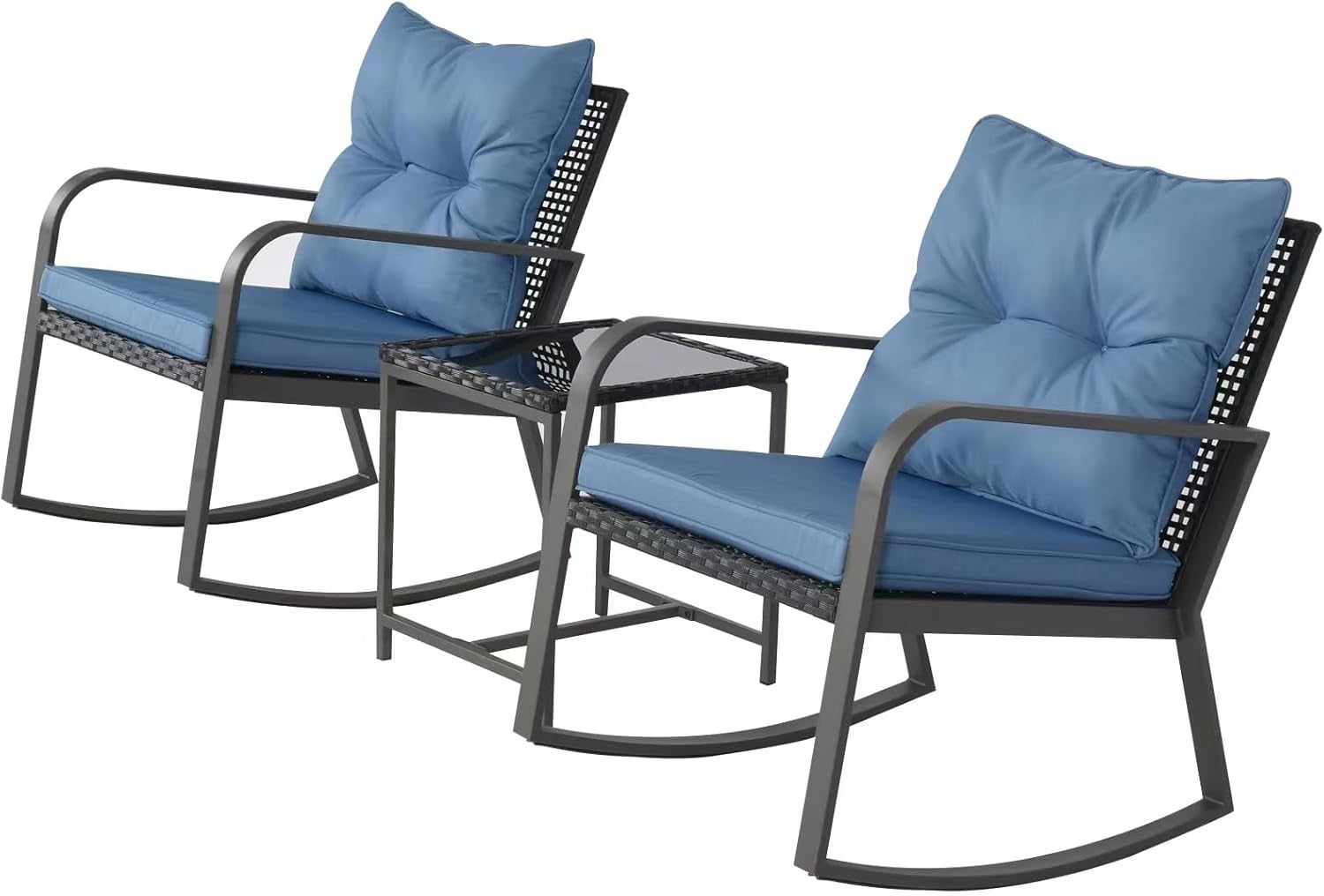 Patio Rocking Chair Outdoor Bistro Set (Dark Blue, 3PIECES)
