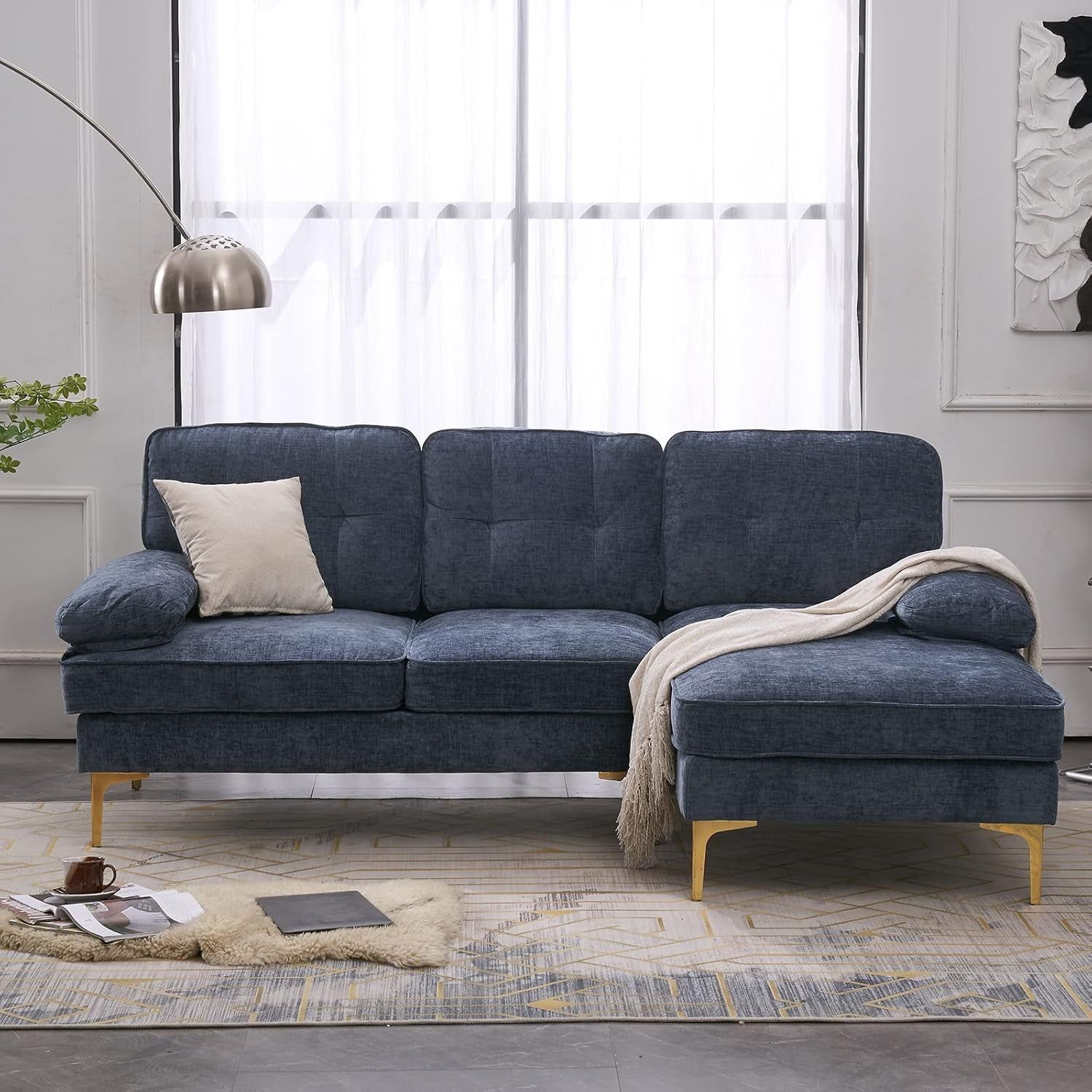 Dusty Blue 83&quot; L-Shape Chenille Sectional Sofa