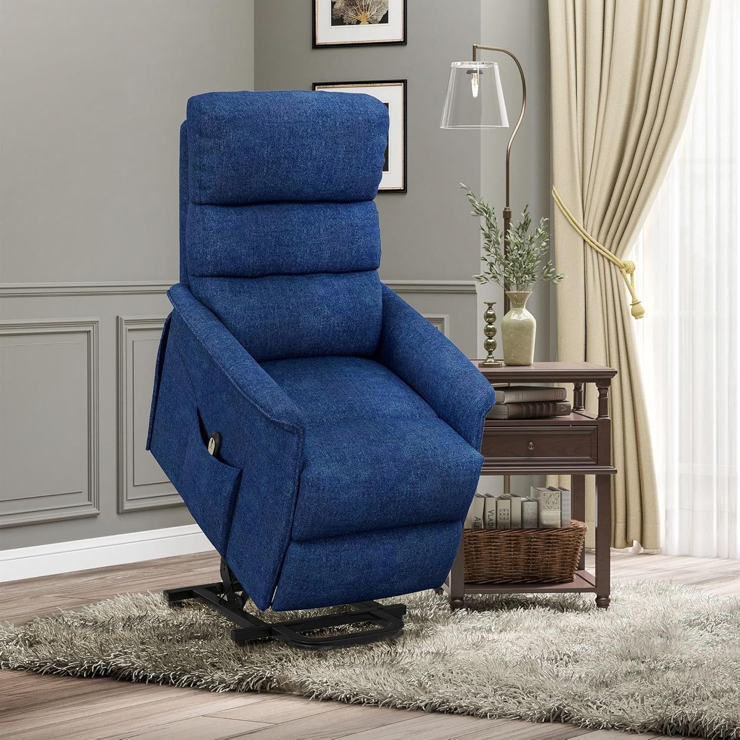 Easy Assembly Power Lift Recliner Fabric Elderly Blue