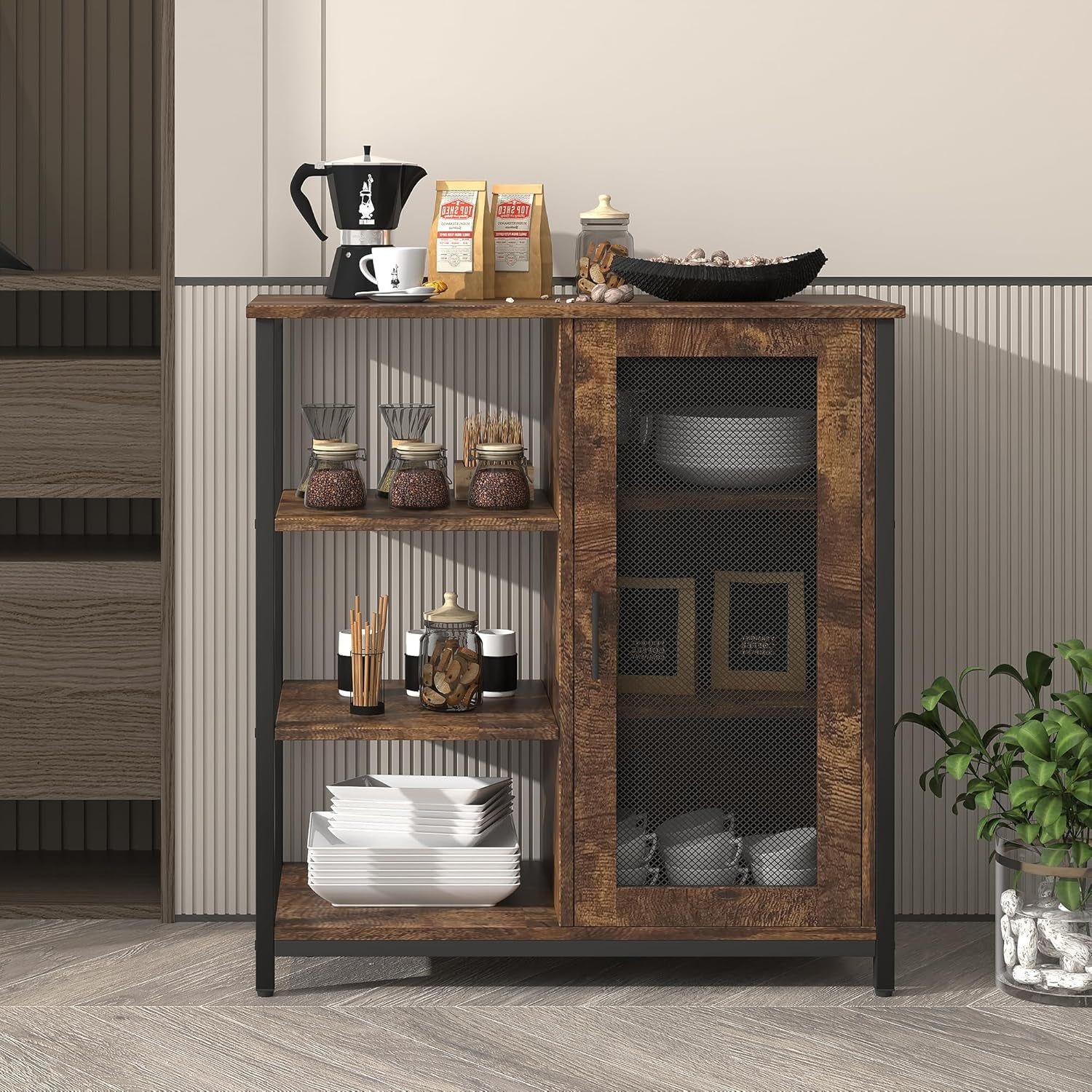 Mini Coffee Bar Cabinet Small Kitchen Buffet Farmhouse