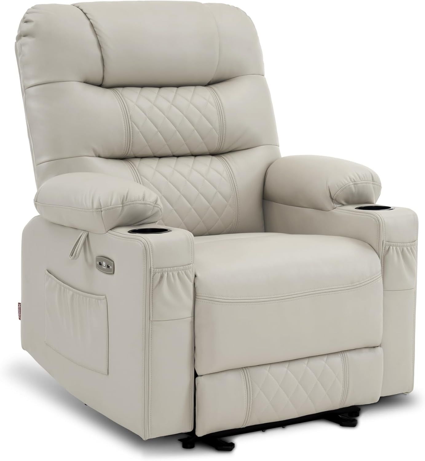 Power Recliner Chair with Heat and Vibration, Cup Holder, USB Port, Extended Footrest, Faux Leather, Electric Reclining Sofa for Living Room PR621 (Light Grey)
